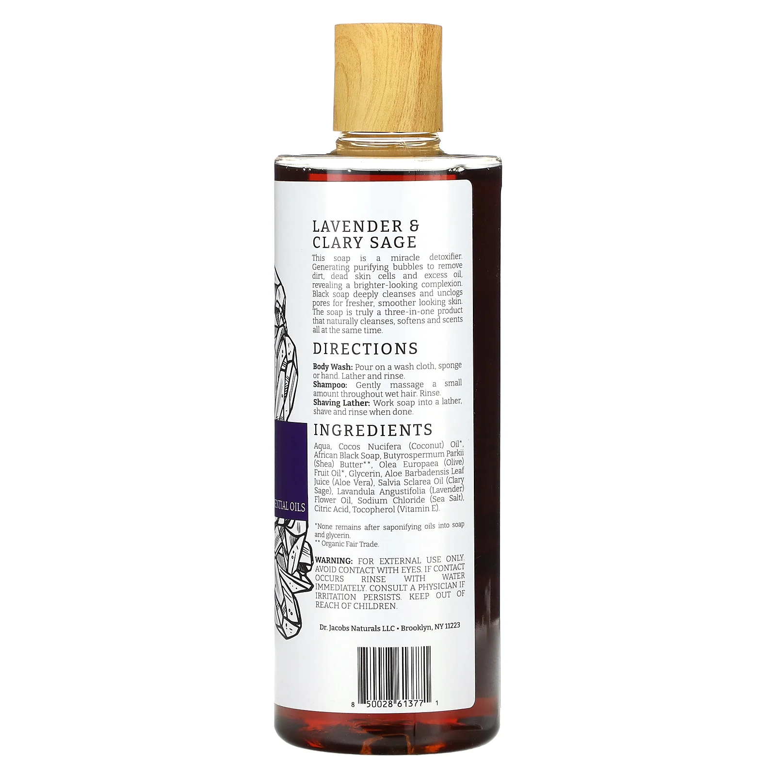 Dr. Jacobs Naturals, Африканское черное мыло для душа на растительной основе, эфирные масла лаванды и мускатного шалфея, 473 мл (16 унций)