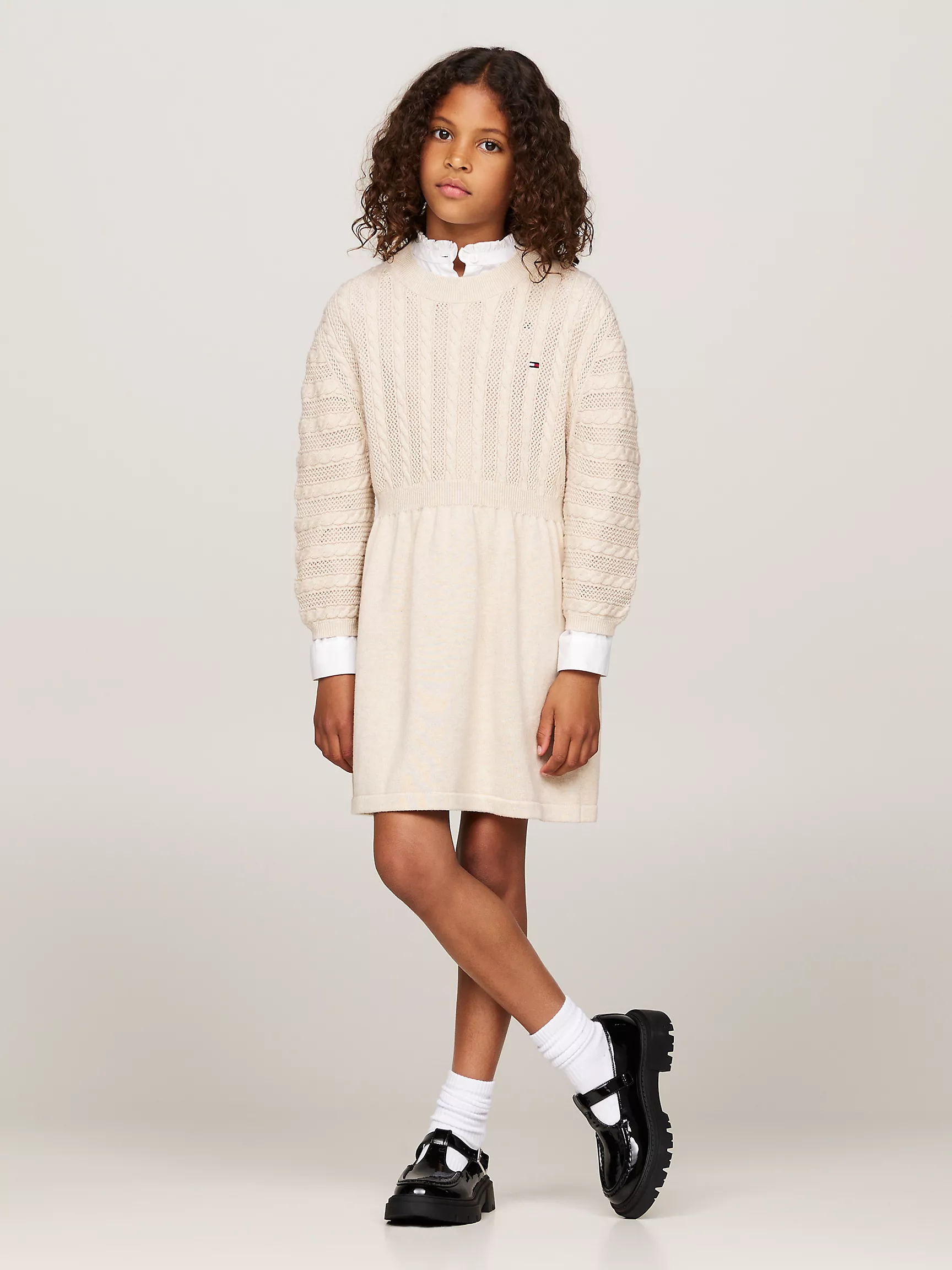 Платье для девочек Tommy Hilfiger, Детское вязаное платье-свитер с узором "косы"