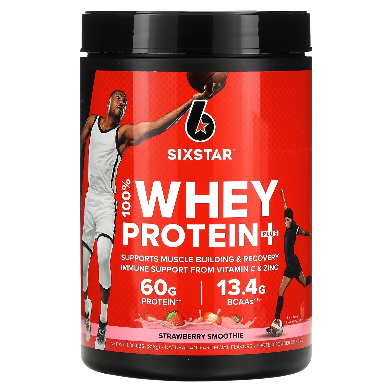 SIXSTAR, 100% Whey Protein Plus, клубничный смузи, 816 г (1,8 фунта)