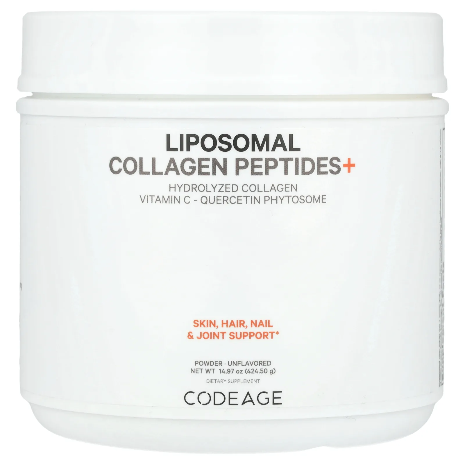 Codeage, Липосомальный порошок, пептиды коллагена +, без добавок, 424,50 г (14,97 унции)