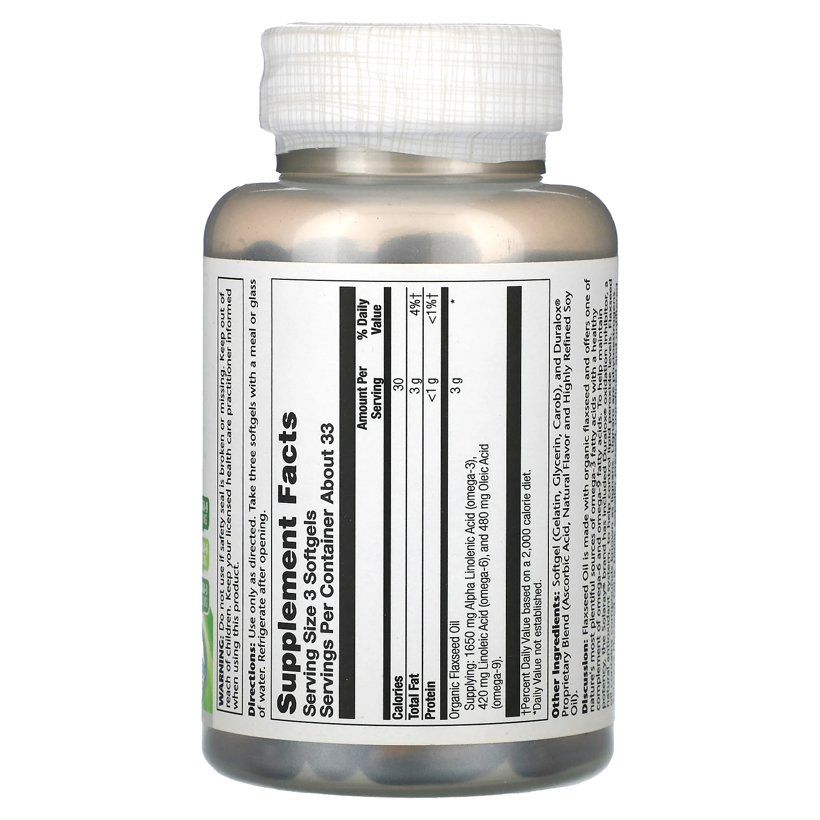 Solaray, льняное масло, 1000 мг, 100 капсул (333 мг в 1 капсуле)