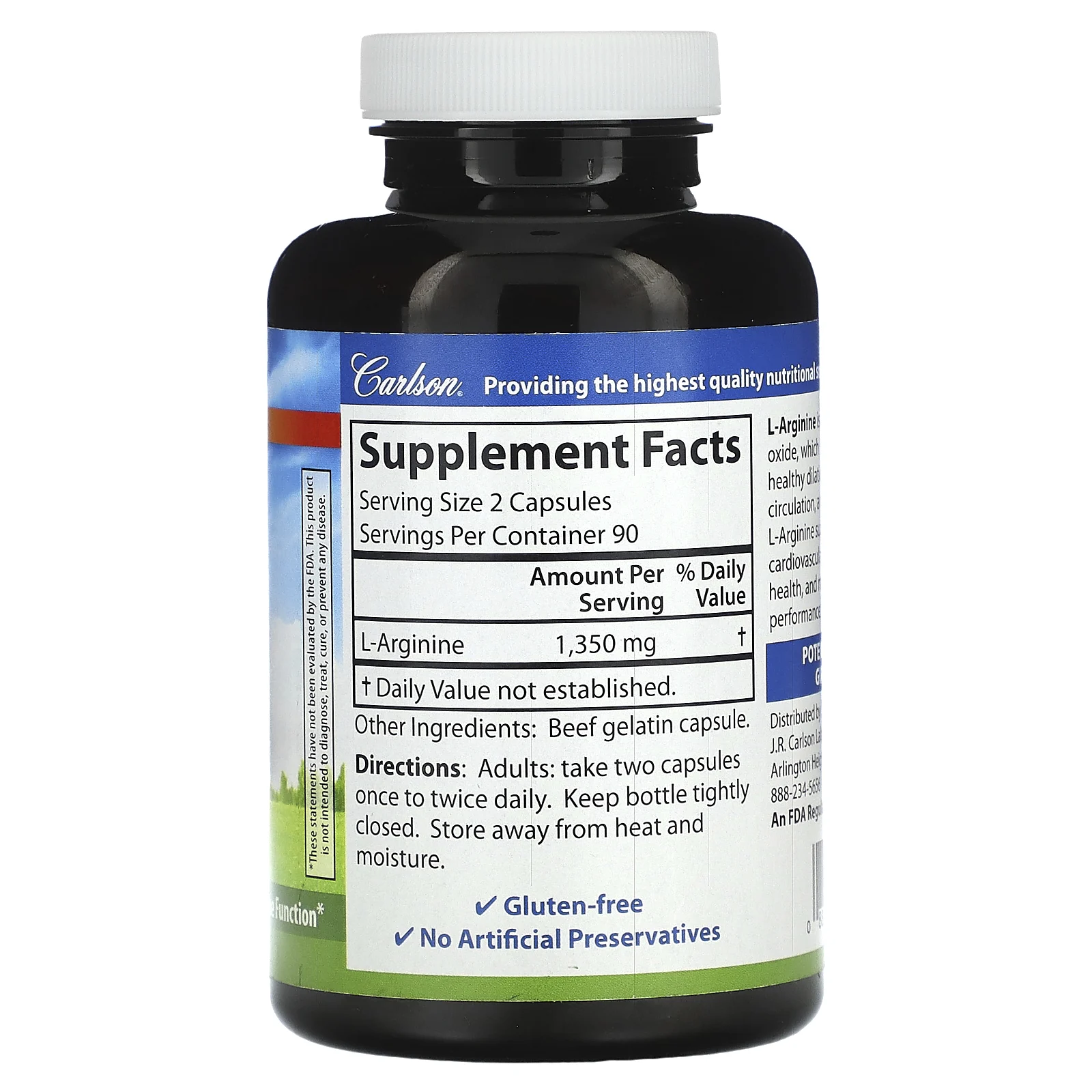 Carlson, L-аргинин, 1350 мг, 180 капсул (675 мг в 1 капсуле)