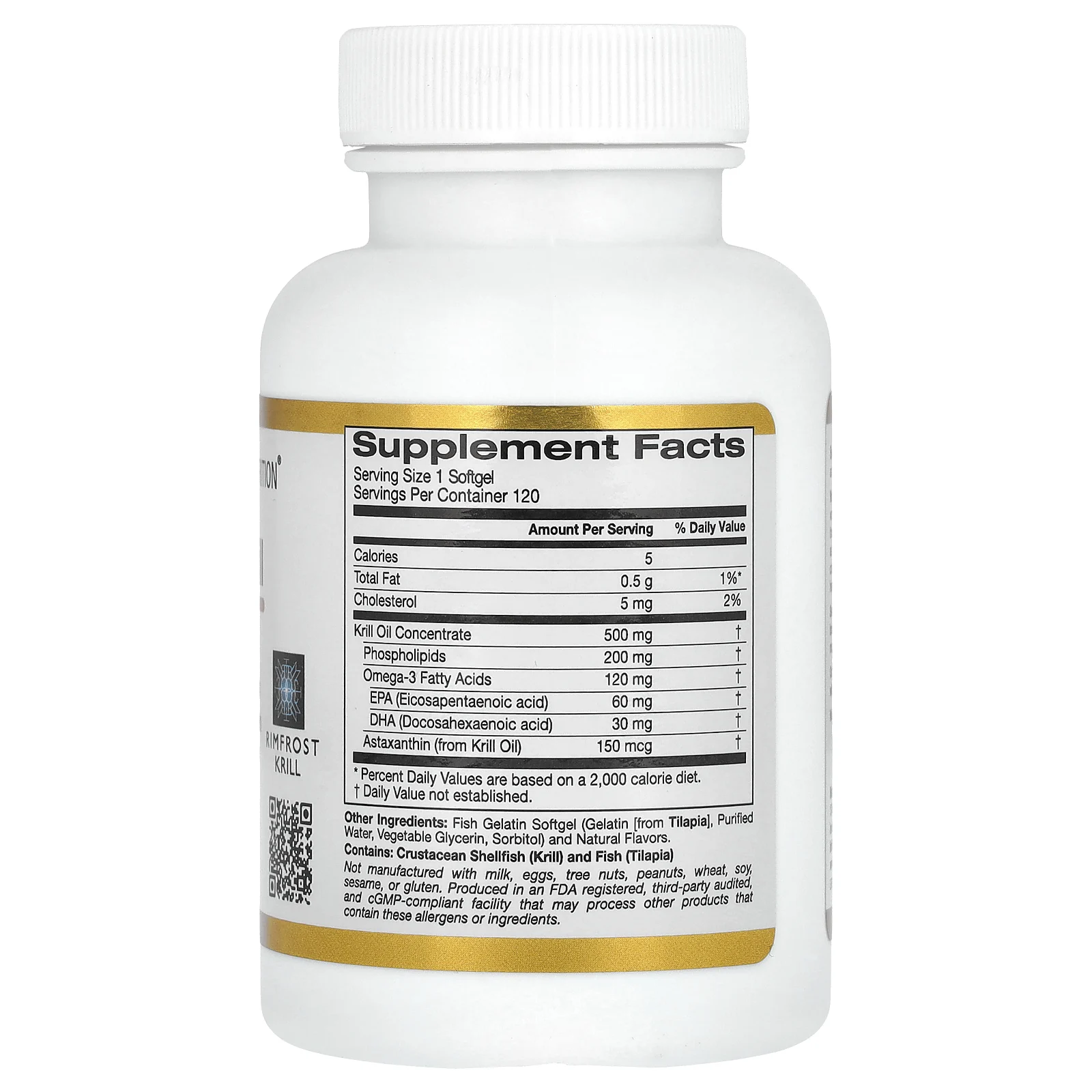 California Gold Nutrition, масло антарктического криля, комплекс фосфолипидов из омега-3 с астаксантином, натуральный клубнично-лимонный вкус, 500 мг, 120 капсул из рыбьего желатина