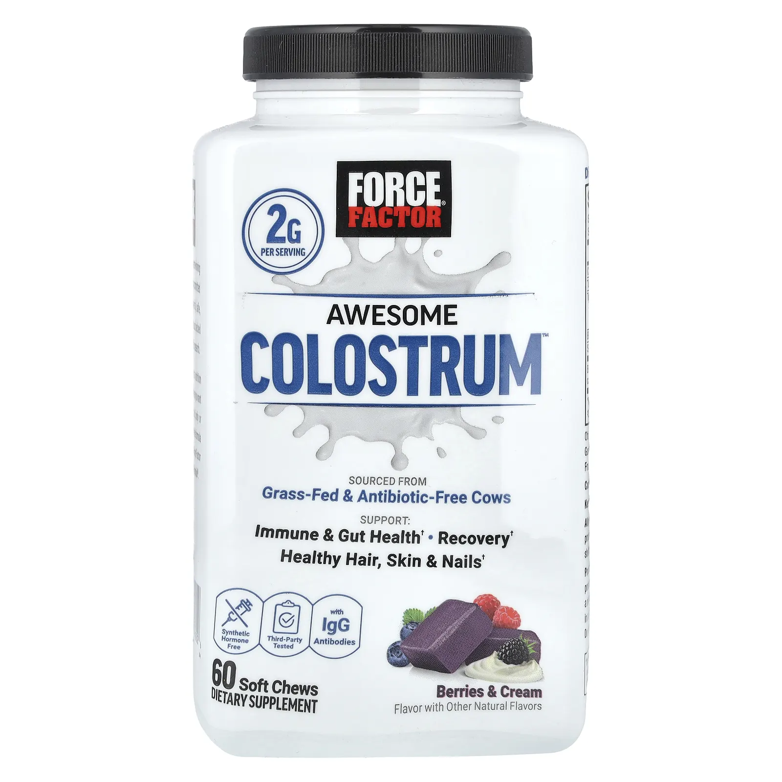 Force Factor, Awesome Colostrum ™, ягоды и сливки, 60 жевательных таблеток