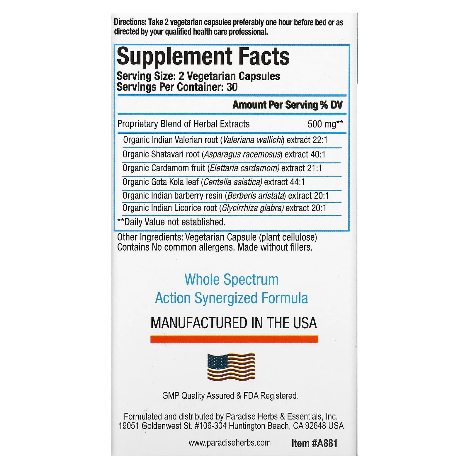 Paradise Herbs, AYRU-Pro Rx, сон, 60 вегетарианских капсул