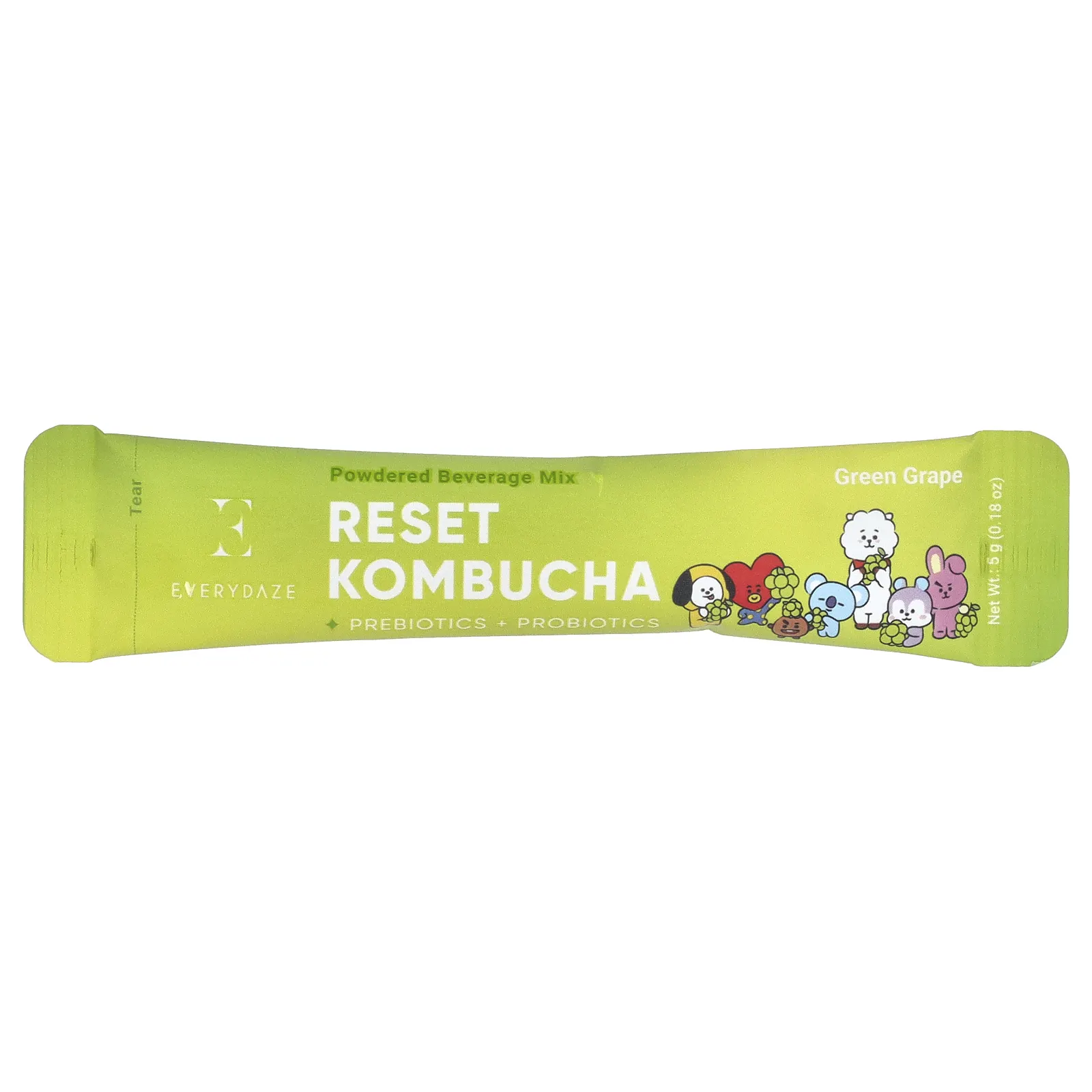Everydaze, Reset Kombucha, порошковая смесь для напитков, зеленый виноград, 10 пакетиков по 5 г (0,18 унции)