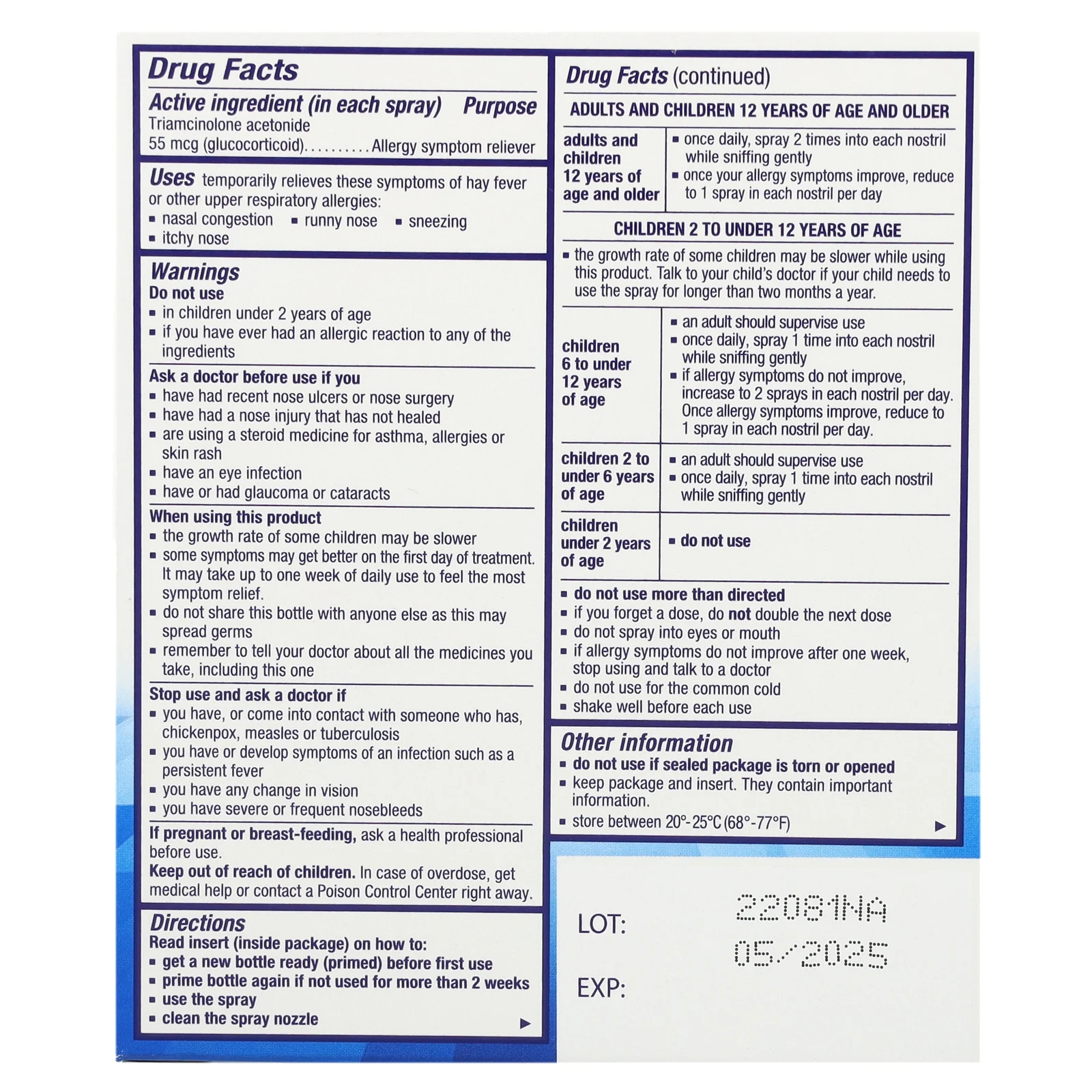 Nasacort, мультисимптомная аллергия, 24 часа, без спирта, без запаха, 60 спреев, 10,8 мл (0,37 жидк. унции)