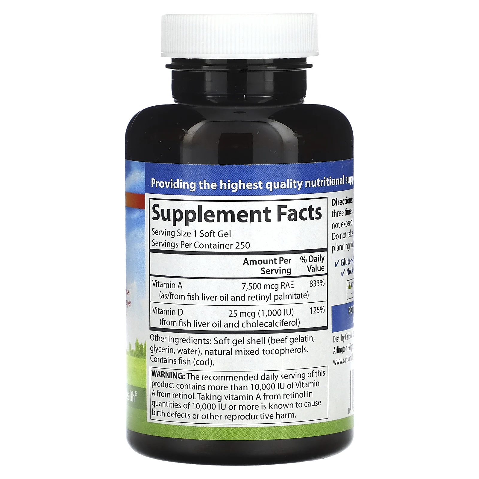 Carlson, Витамины A и D, 250 мягких таблеток