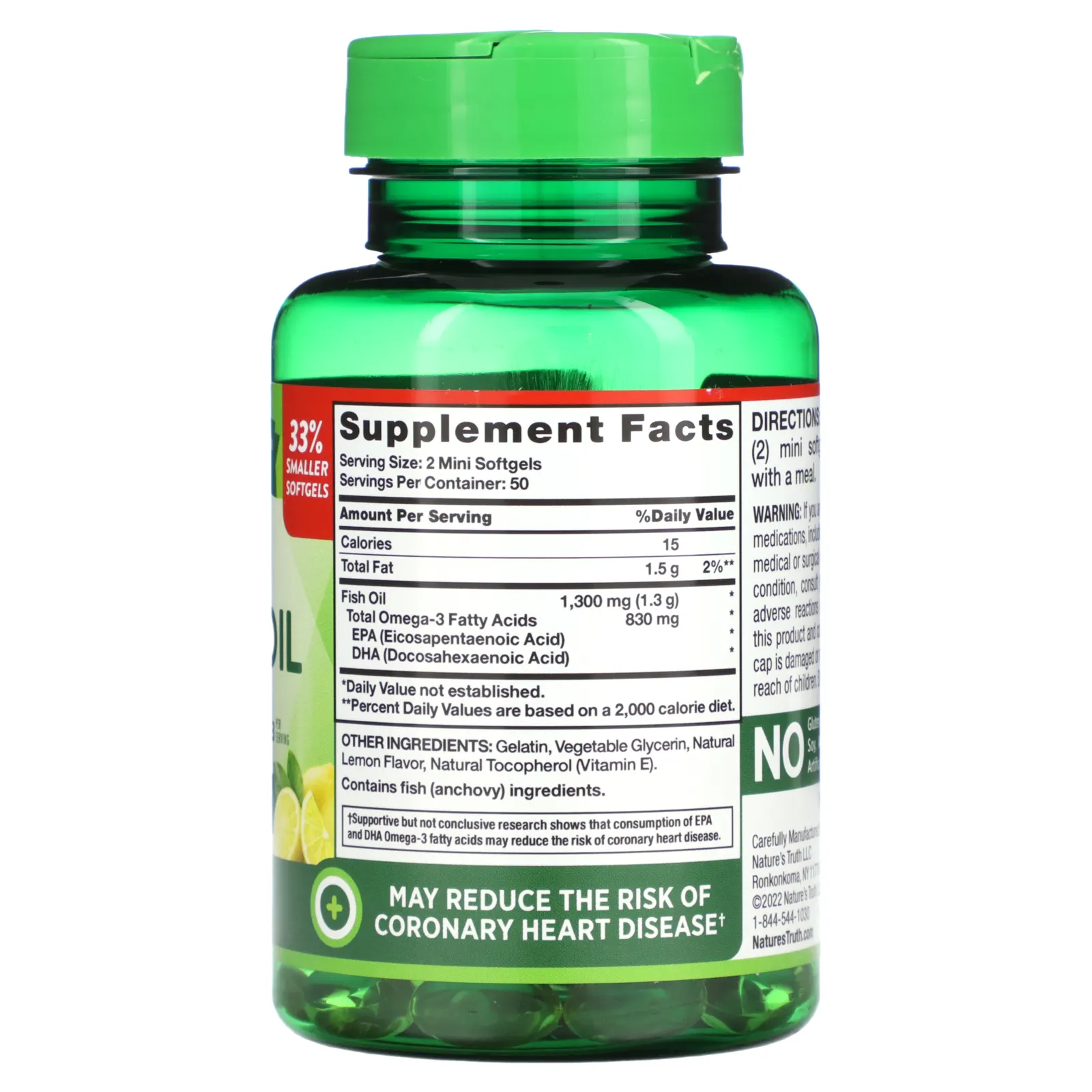 Nature's Truth, Рыбий мини-жир, премиальная сила действия, лимон, 650 мг, 100 мягких таблеток