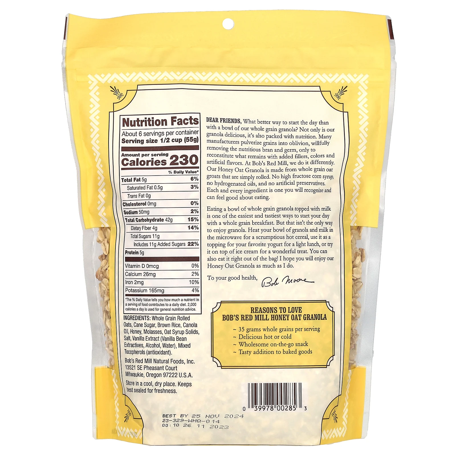 Bob's Red Mill, Мюсли с овсяными хлопьями и медом, 12 унций (340 г)