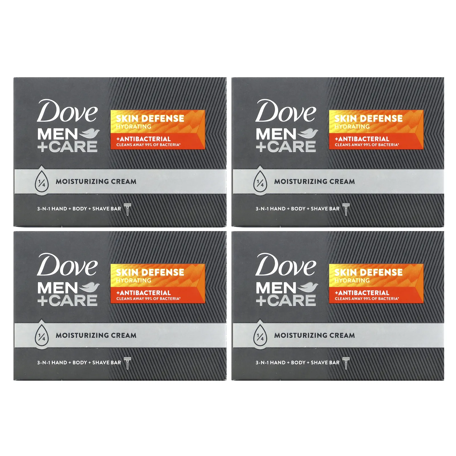 Dove, Men + Care, защита кожи, кусковое мыло «3 в 1»: для рук, тела и бритья, 4 куска, по 106 г (3,75 унции)