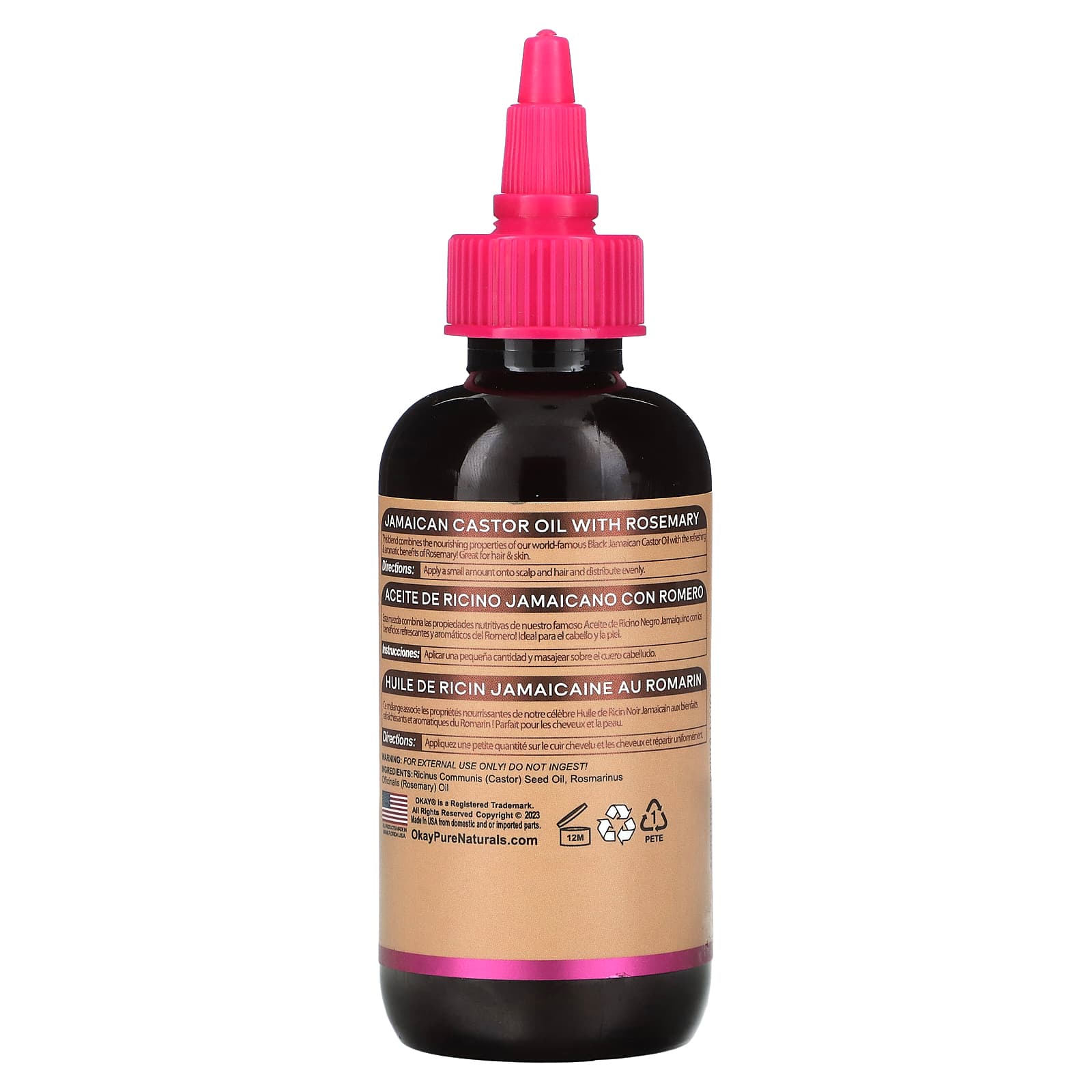 Okay Pure Naturals, Черное ямайское касторовое масло с розмарином, 118 мл (4 жидк. Унции)