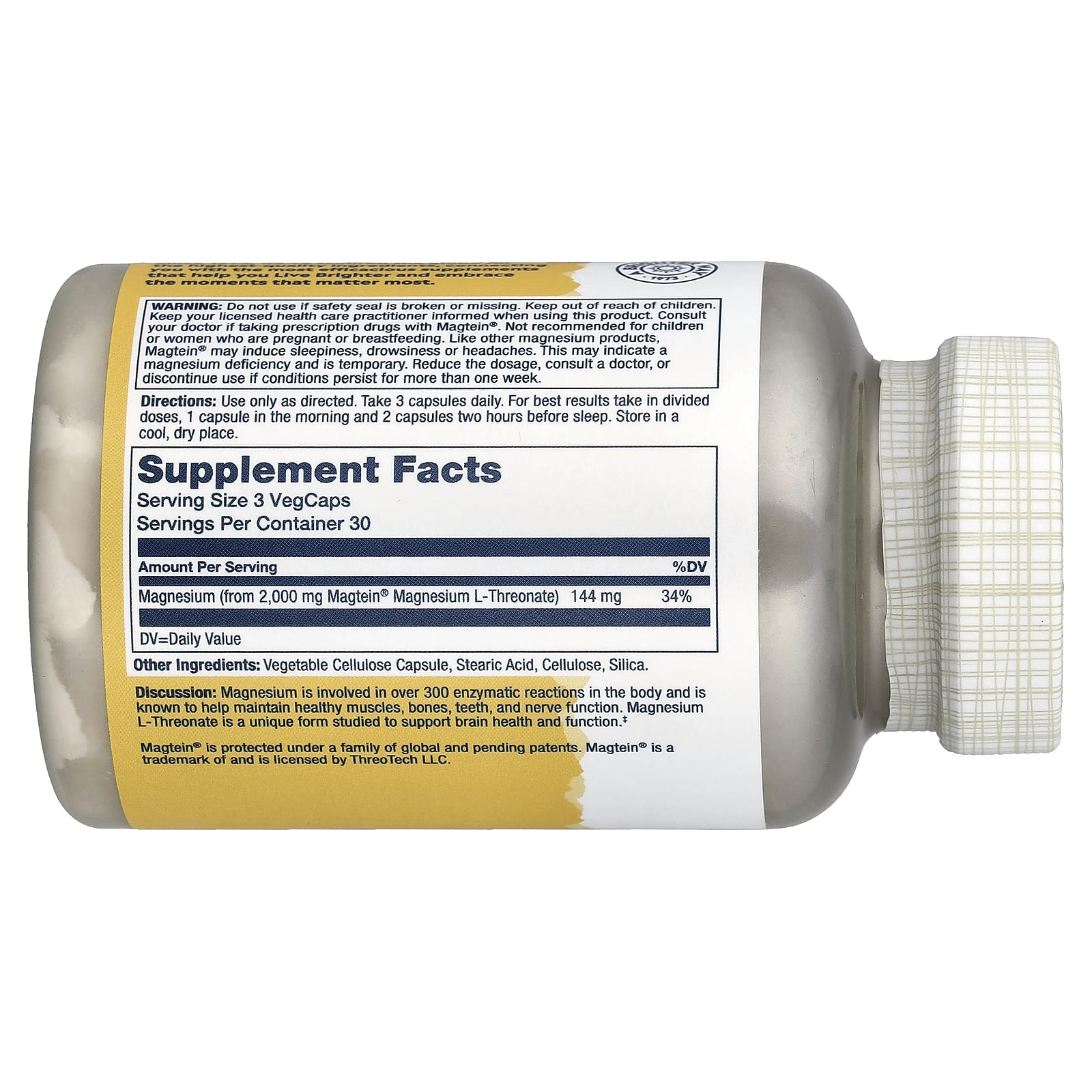 Solaray, SmartMag® L-треонат магния, 90 растительных капсул (48 мг в одной растительной капсуле)