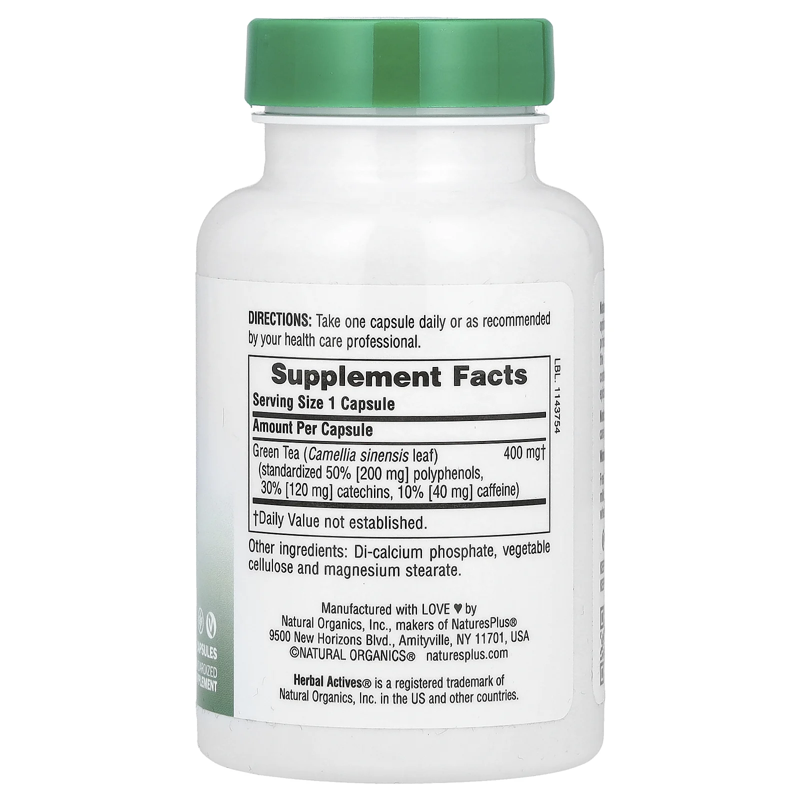 NaturesPlus, Herbal Actives, зеленый чай, 400 мг, 60 веганских капсул