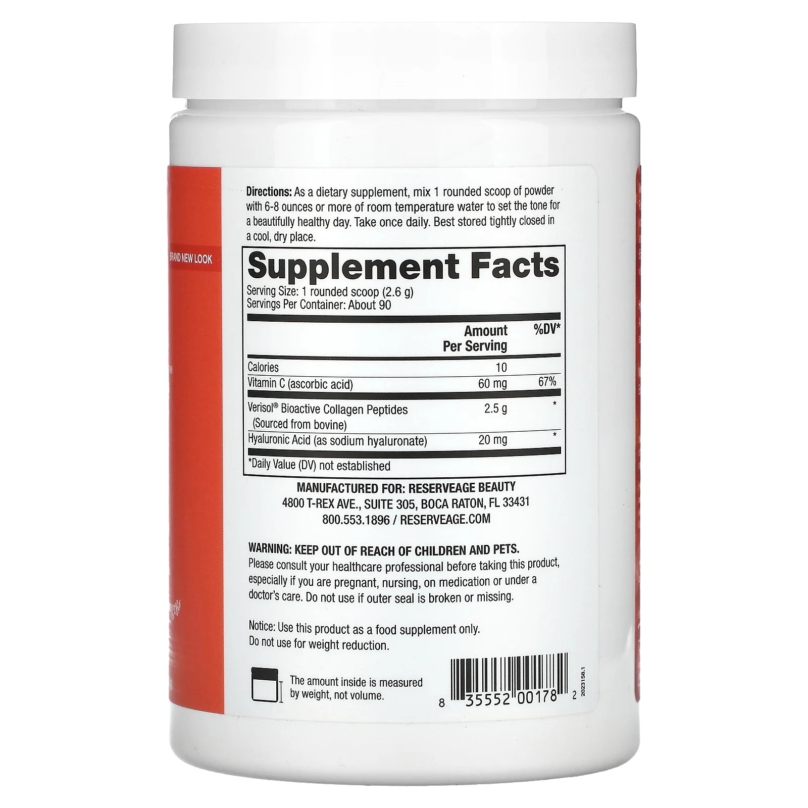 Reserveage Beauty, Порошок для восполнения запасов коллагена, без добавок, 234 г (8,25 унции)