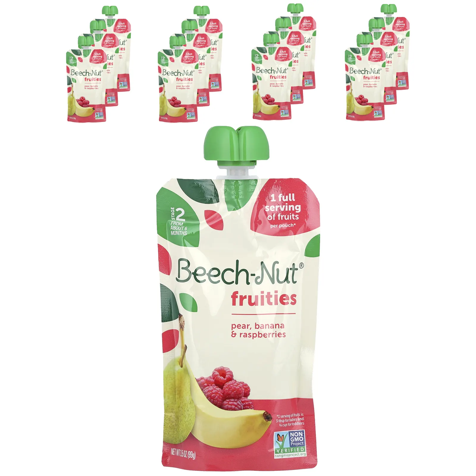 Beech-Nut, фрукты, для детей от 6 месяцев, груша, банан и малина, 12 паучей по 99 г (3,5 унции)