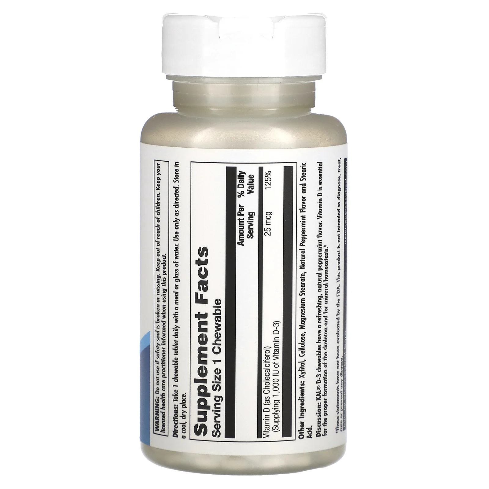 KAL, D-3, мята, 25 мкг (1000 МЕ), 200 жевательных таблеток