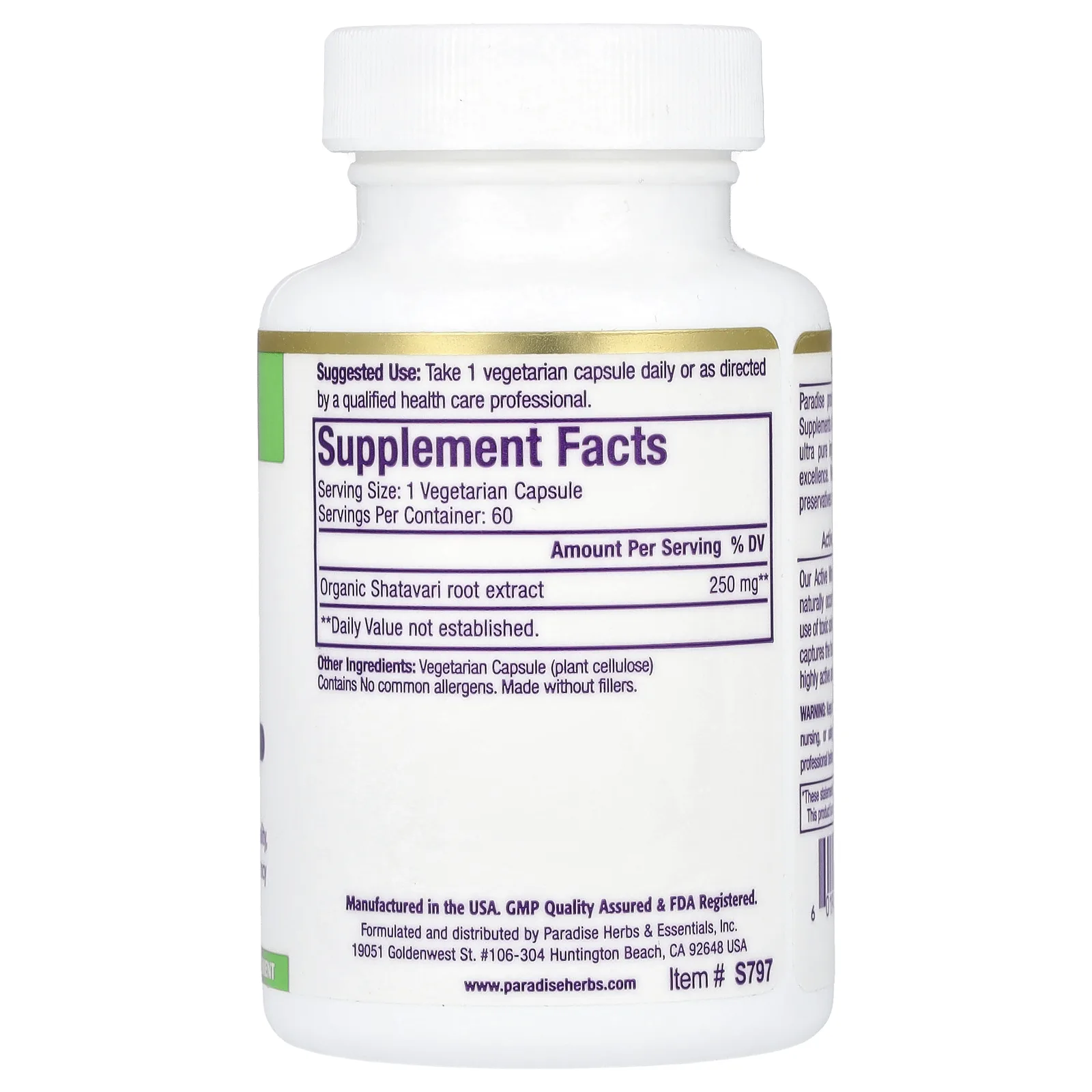 Paradise Herbs, Шатавари, 60 растительных капсул