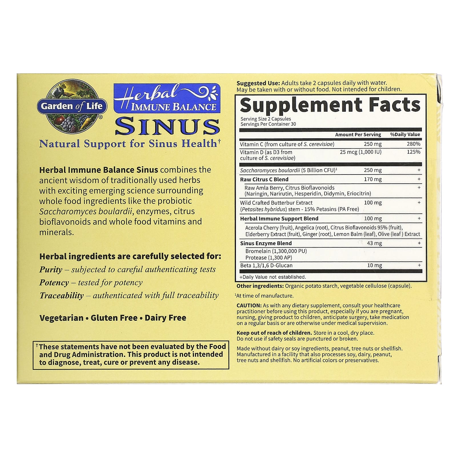 Garden of Life, Herbal Immune Balance, Sinus, 60 растительных капсул