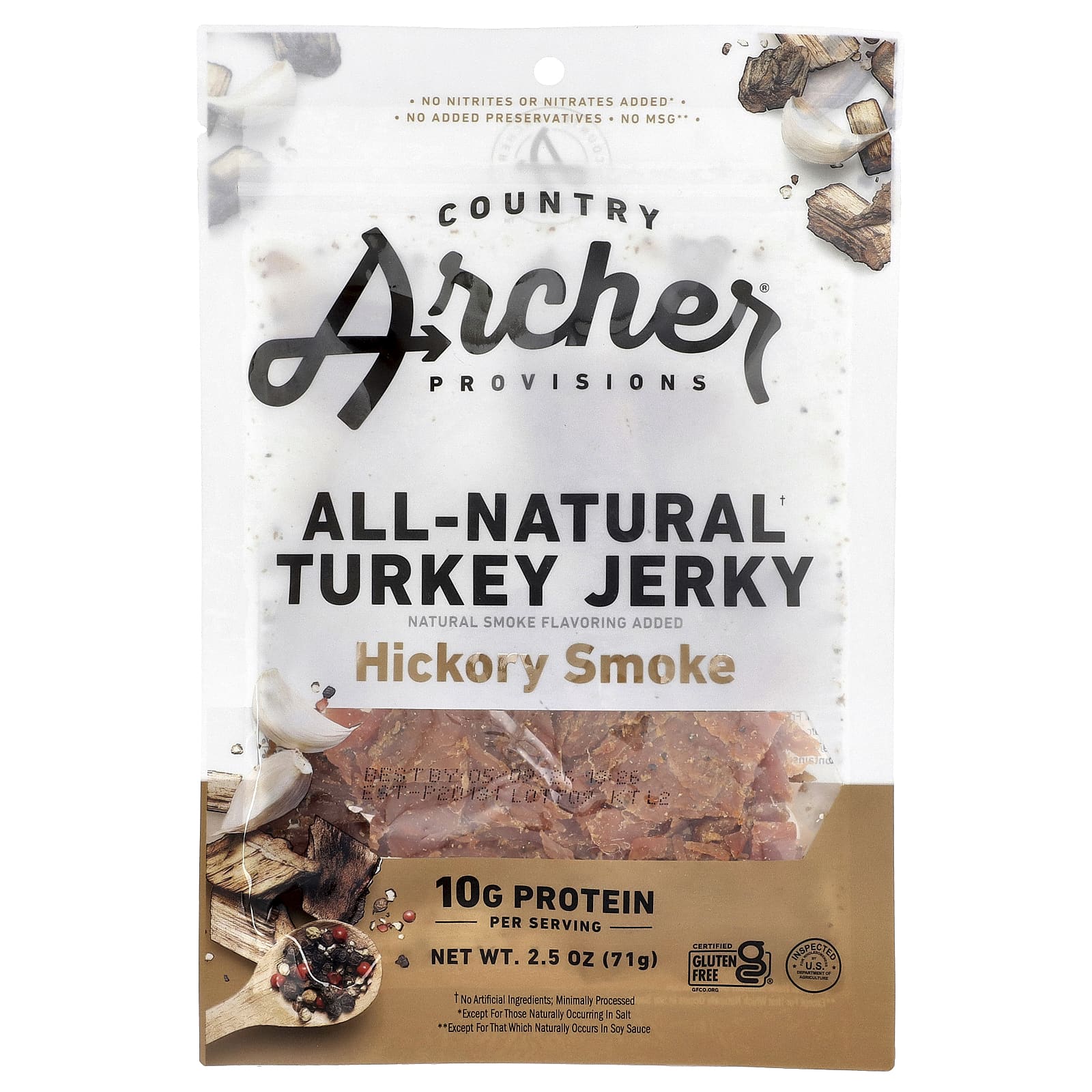 Country Archer Jerky, полностью натуральное вяленое мясо индейки, дым из гикория, 71 г (2,5 унции)