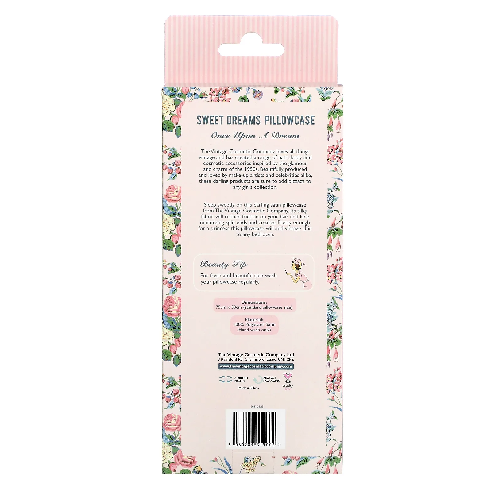 The Vintage Cosmetic Company, Наволочка Sweet Dreams, розовая, 1 шт.