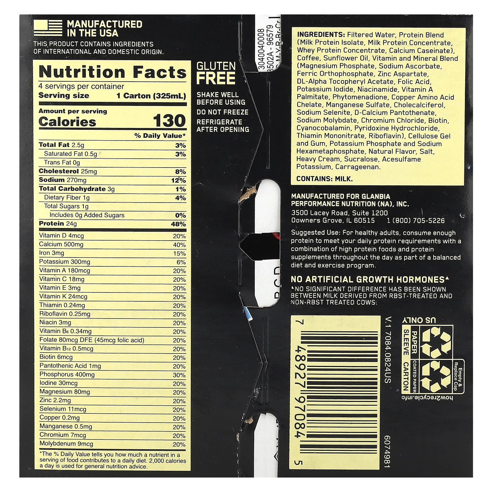 Optimum Nutrition, Gold Standard®, протеиновый коктейль, кофейный латте, 4 коробки по 325 мл (11 жидк. Унций)