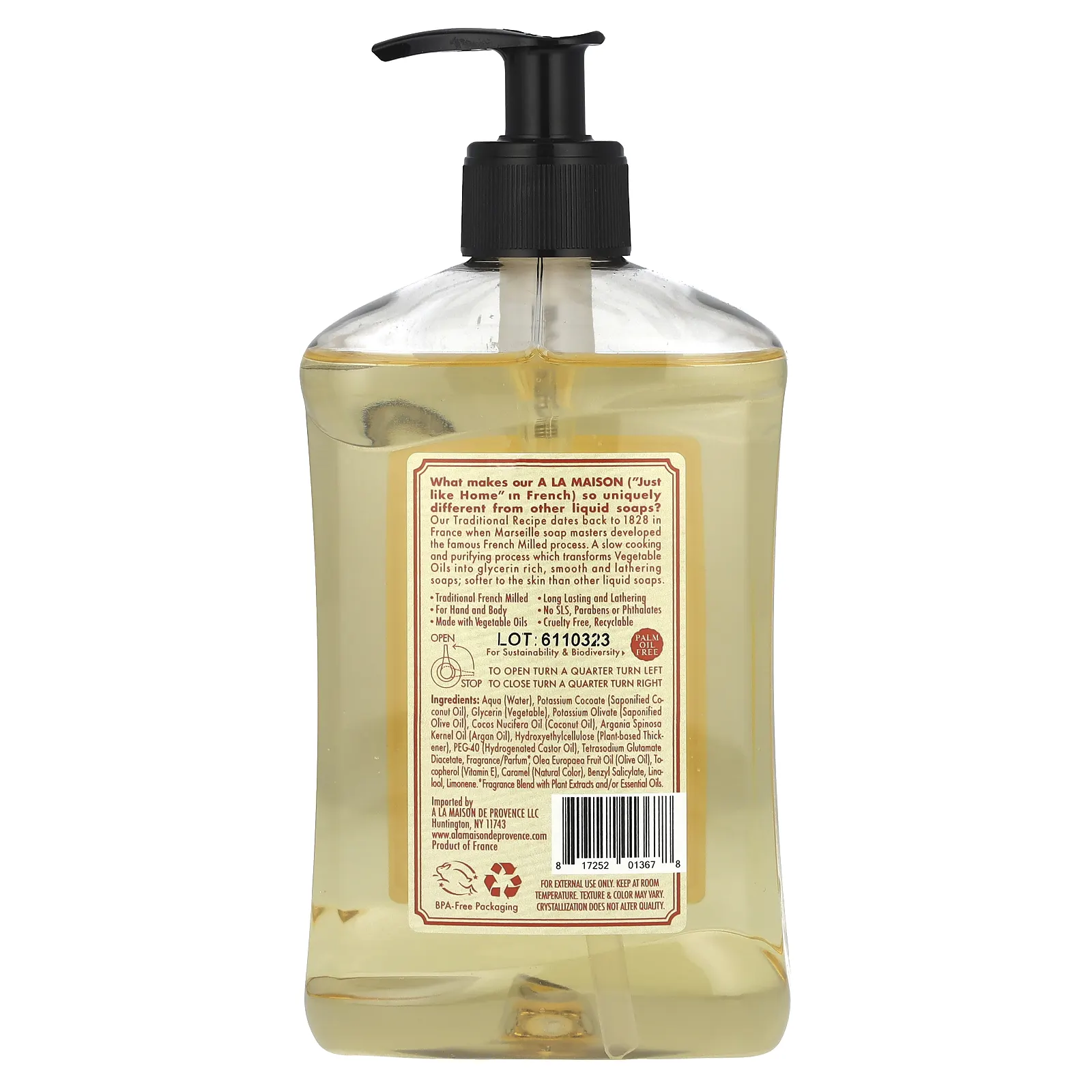 A La Maison de Provence, жидкое мыло для рук и тела, с ароматом физалиса и персика, 500 мл (16,9 жидк. унций)