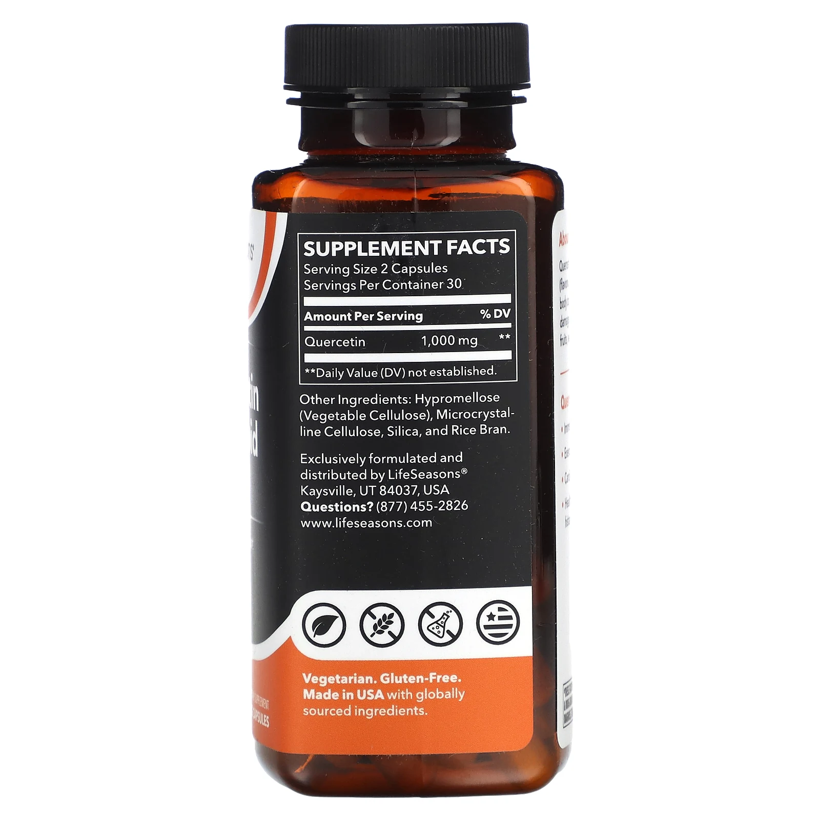 LifeSeasons, флавоноид кверцетин, 1000 мг, 60 растительных капсул (500 мг в 1 капсуле)