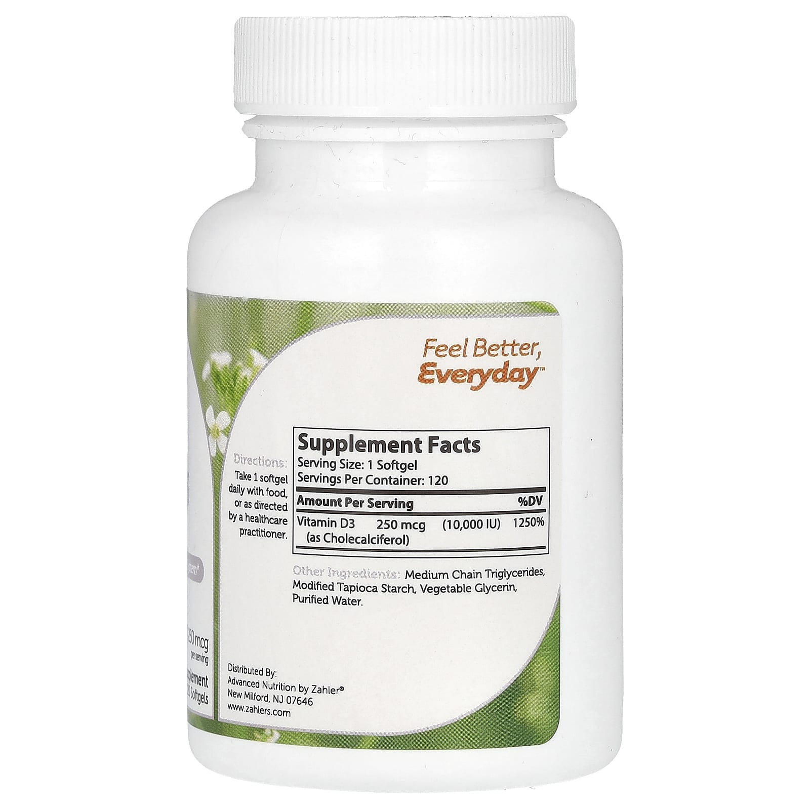 Zahler, Витамин D3, улучшенная формула D3, 250 мкг (10 000 МЕ), 120 мягких таблеток