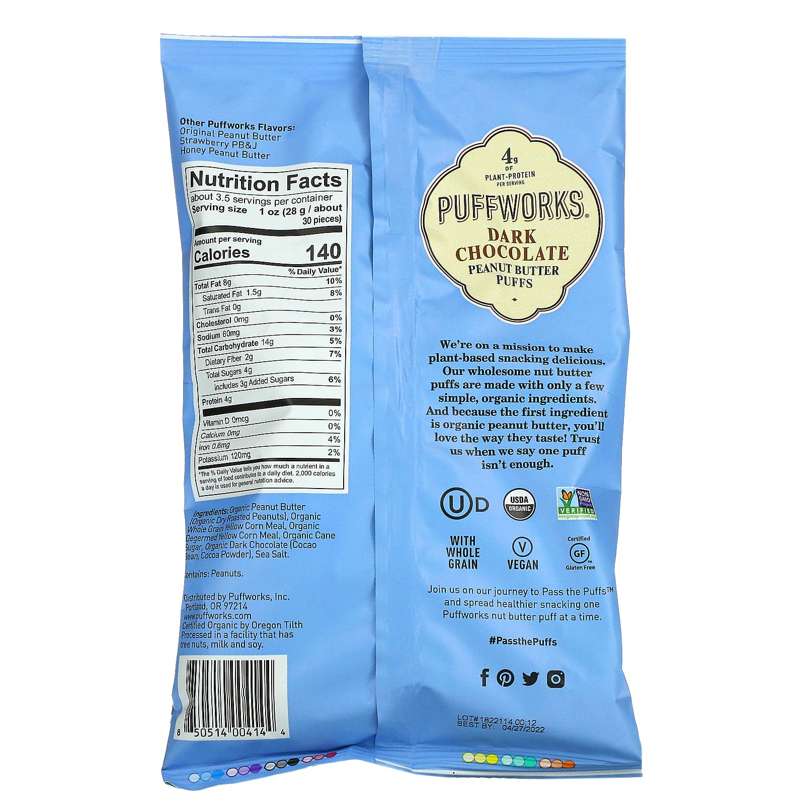 Puffworks, Арахисовая паста, темный шоколад, 99 г (3,5 унции)