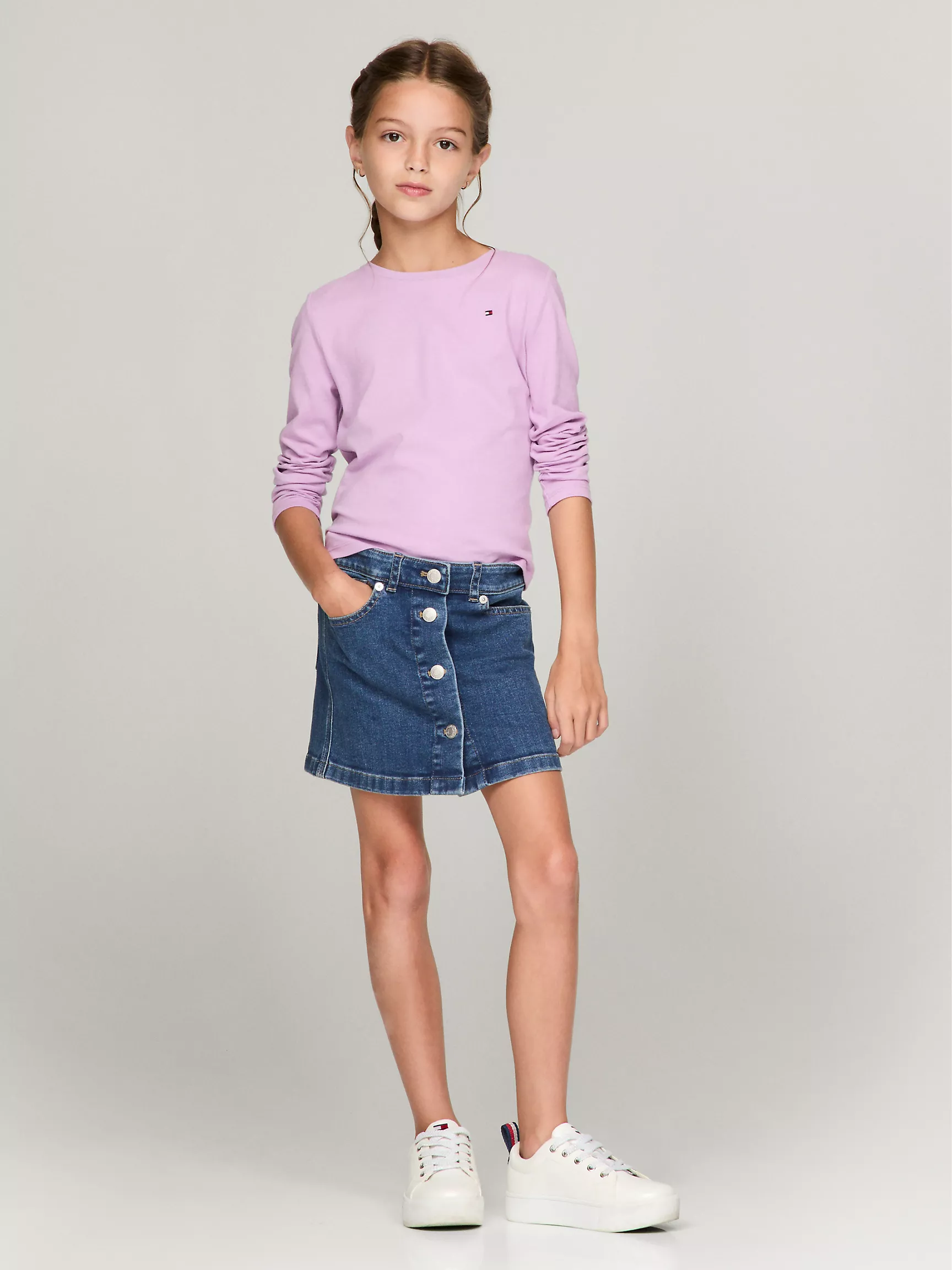 Футболка для девочек Tommy Hilfiger, Детская однотонная футболка с длинным рукавом