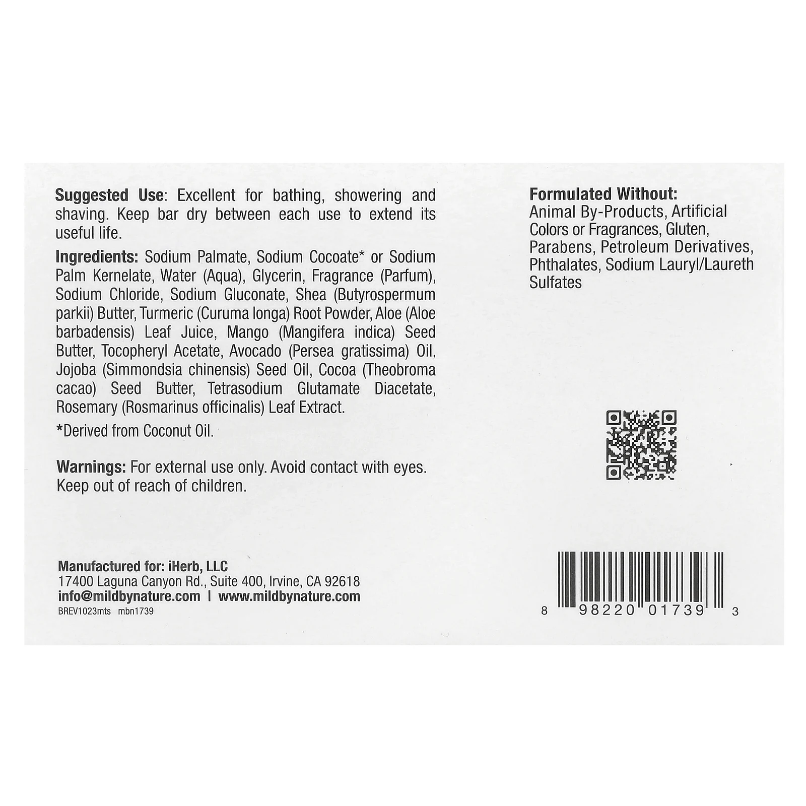 Mild By Nature, кусковое мыло с манго и куркумой, 141 г (5 унций)