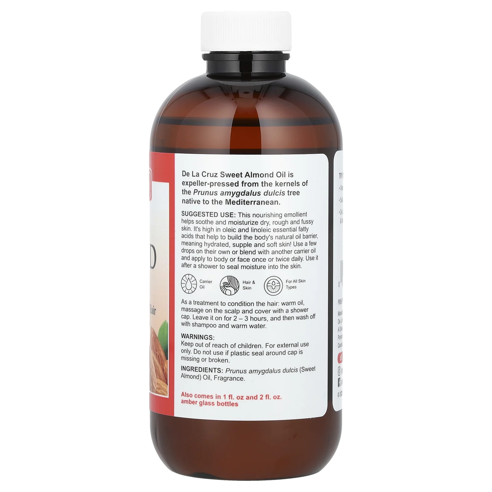 De La Cruz, масло сладкого миндаля, 236 мл (8 жидк. унций)