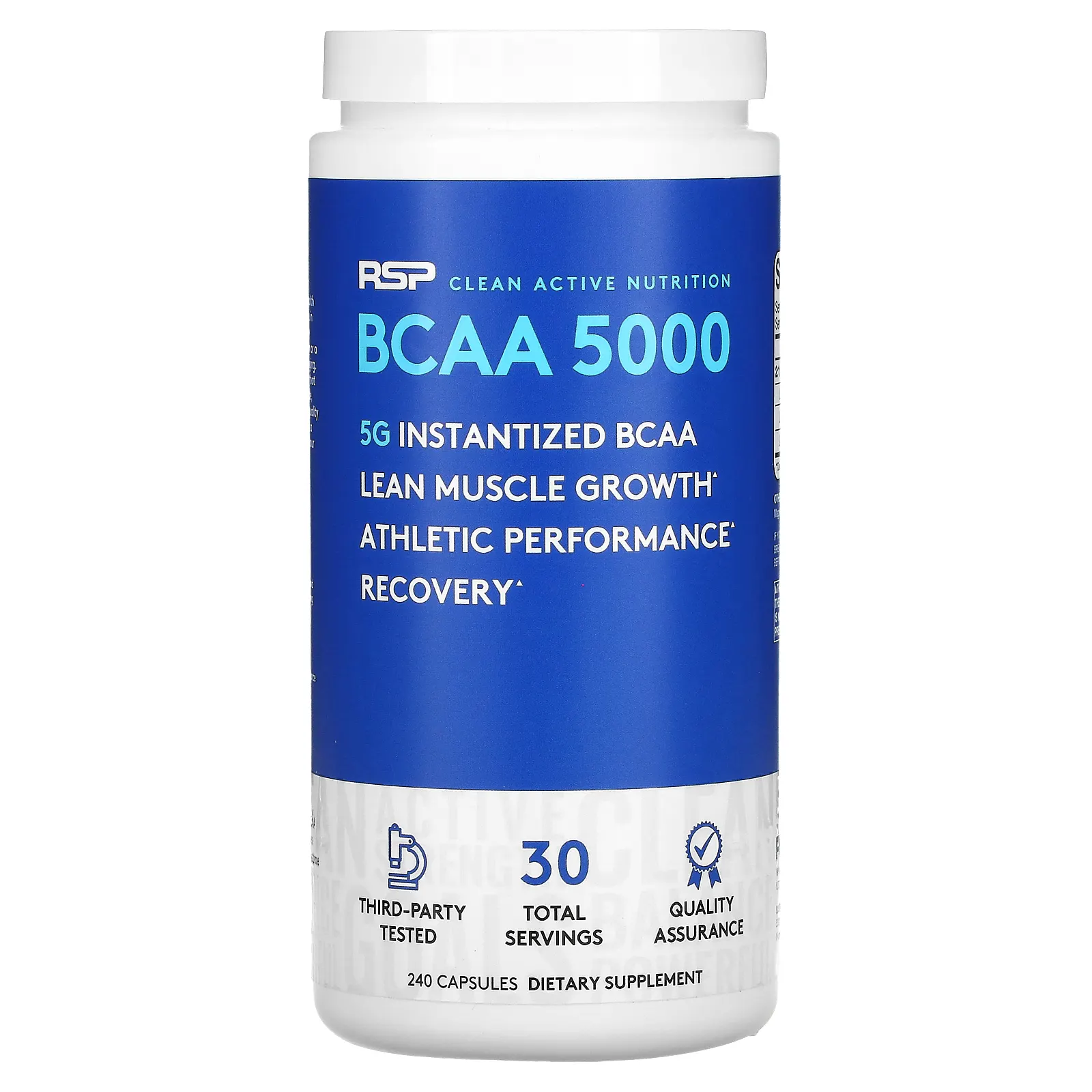 RSP Nutrition, BCAA 5000, водорастворимые аминокислоты с разветвленной цепью, 240 капсул