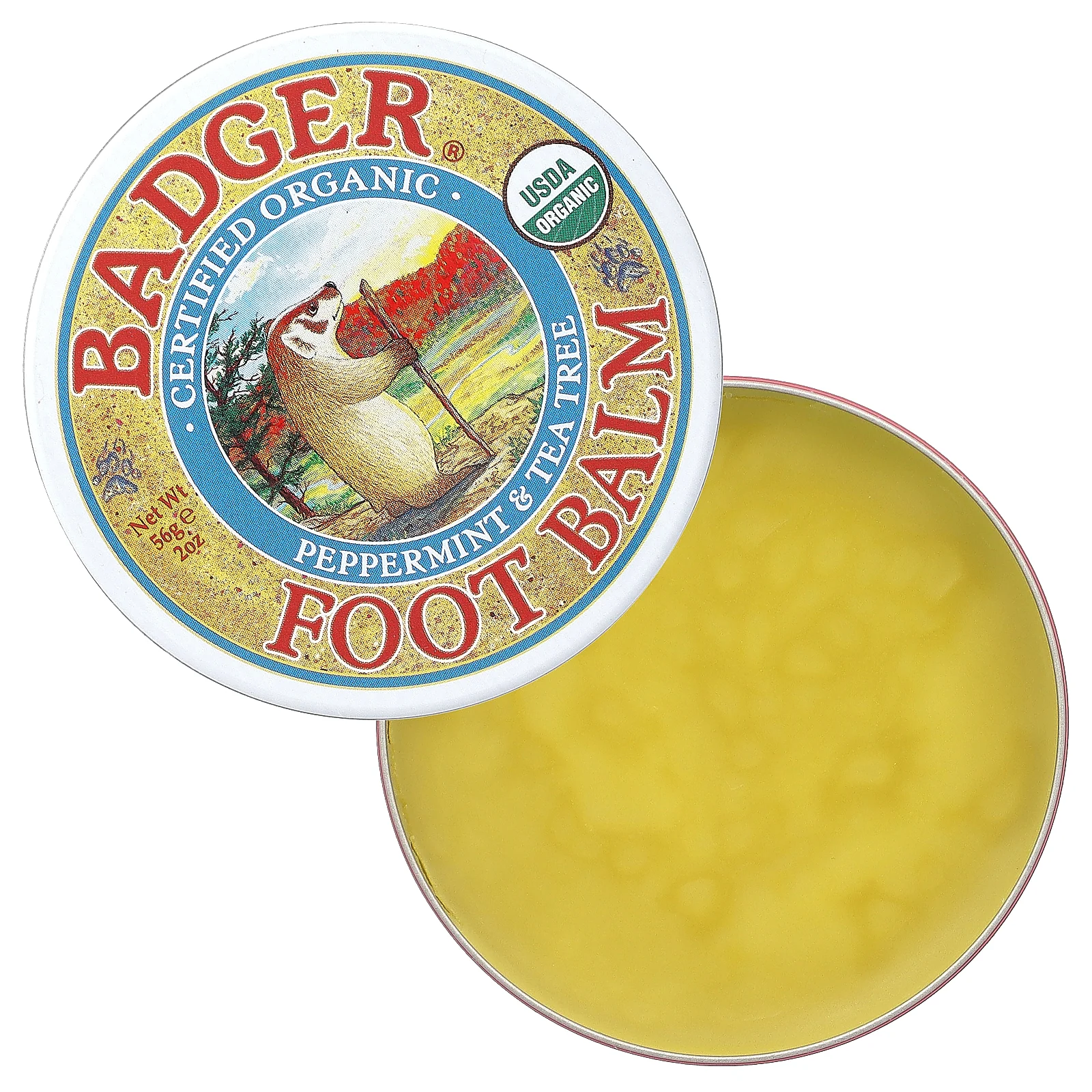 Badger Company, сертифицированный органический бальзам для ног, перечная мята и чайное дерево, 56 г (2 унции)