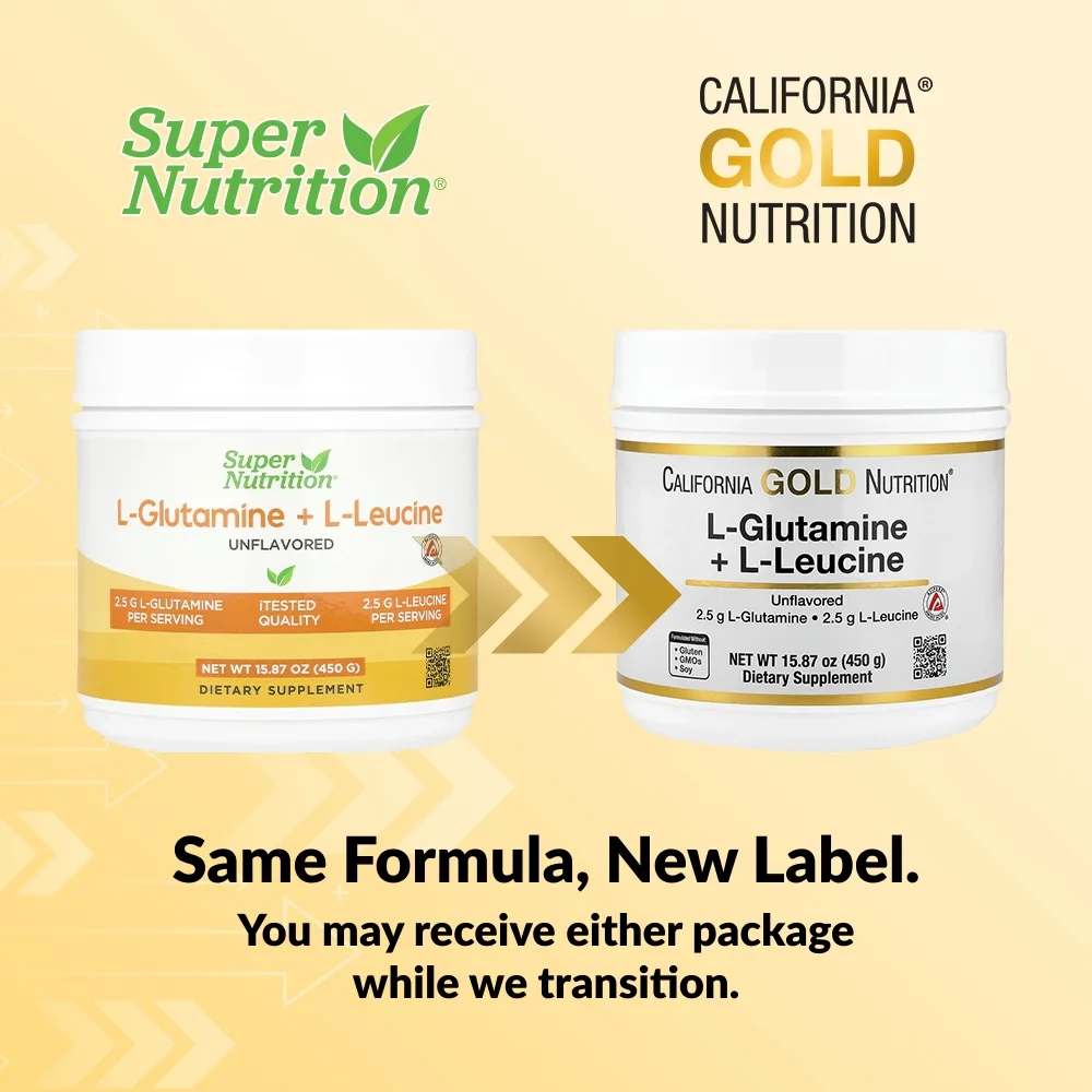 California Gold Nutrition, L-глютамин и L-лейцин, без вкусовых добавок, 450 г (15,87 унции)