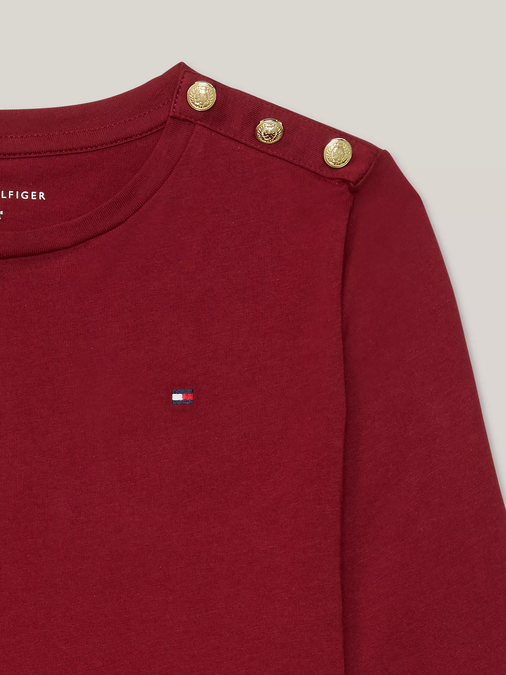 Футболка для девочек Tommy Hilfiger, Детская футболка с длинным рукавом и золотыми пуговицами