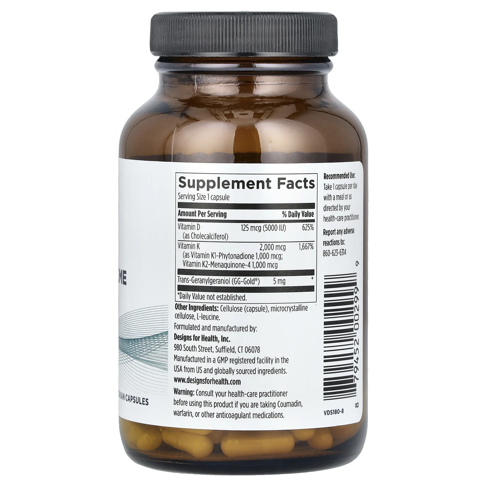 Designs For Health, Vitamin D Supreme с витаминами K1 и K2, 180 вегетарианских капсул