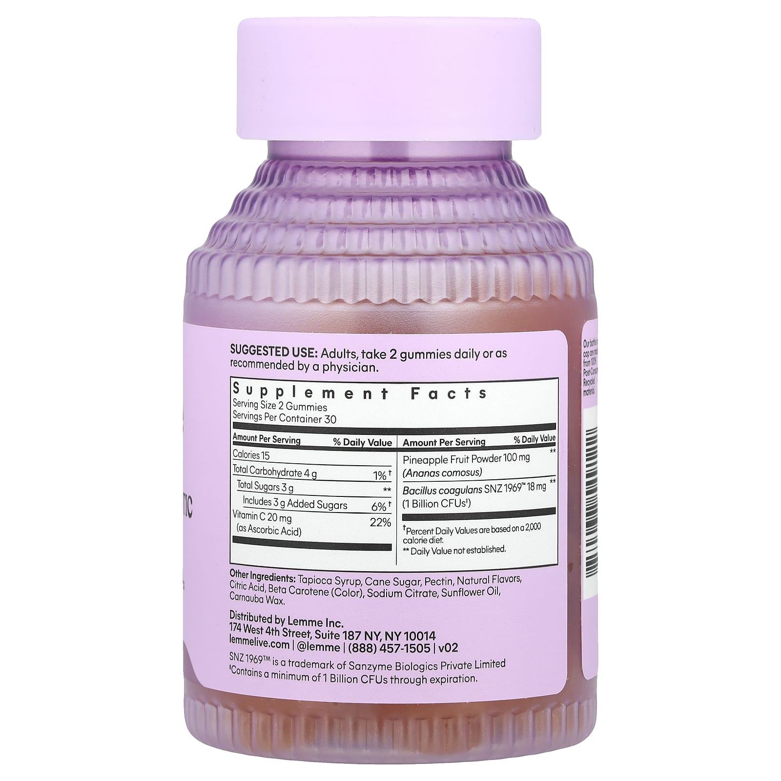 Lemme, Purr, вагинальные жевательные мармеладки с пробиотиками, ананас, 60 жевательных таблеток