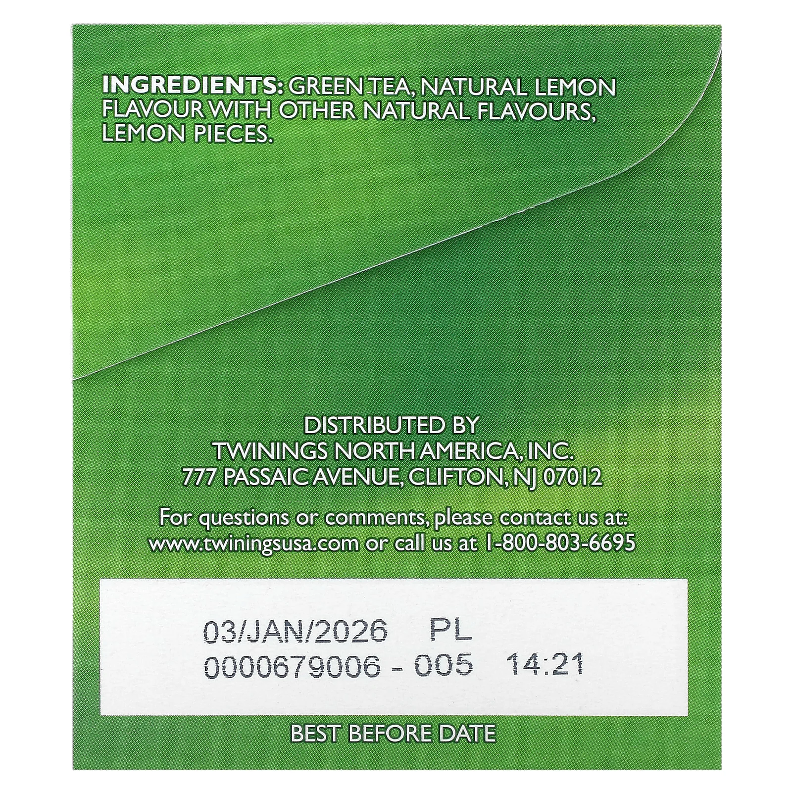 Twinings, Зеленый чай, лимон, 20 чайных пакетиков, 40 г (1,41 унции)