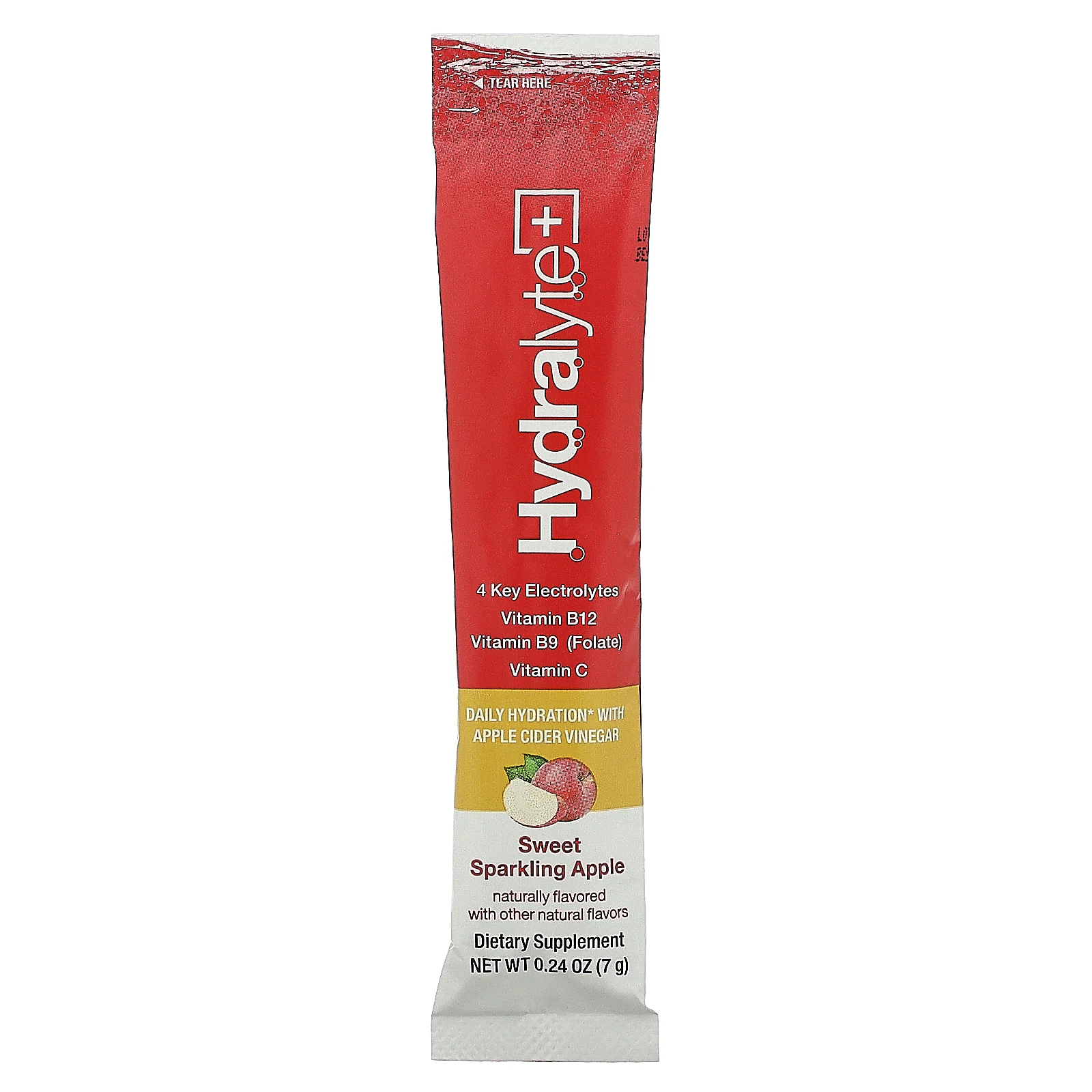 Hydralyte Plus+, шипучий электролитный порошок, со вкусом яблочного уксуса, 30 пакетиков по 7 г (0,24 унции)