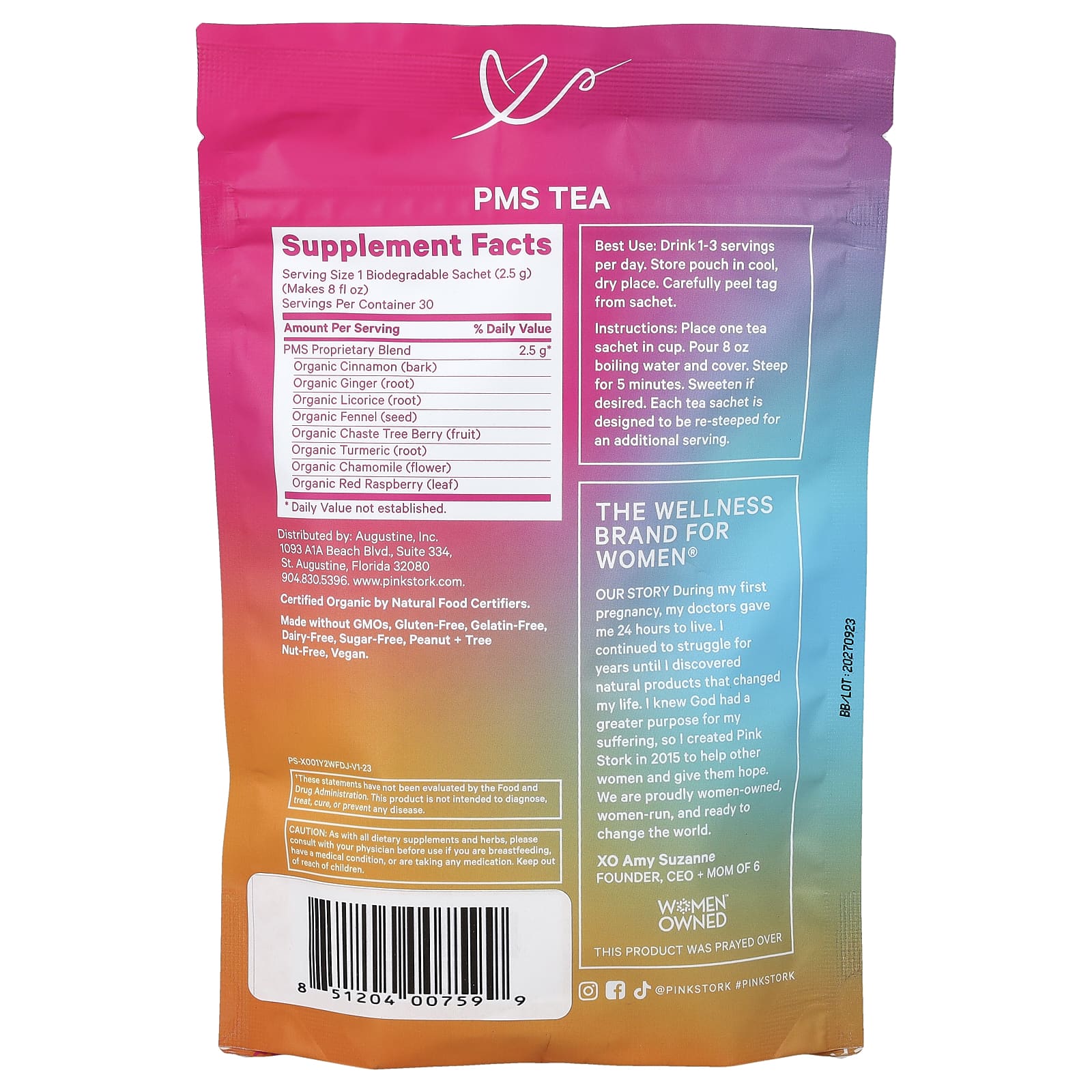 Pink Stork, чай PMS, согревающий с корицей, 15 пакетиков, 37,5 г (1,3 унции)