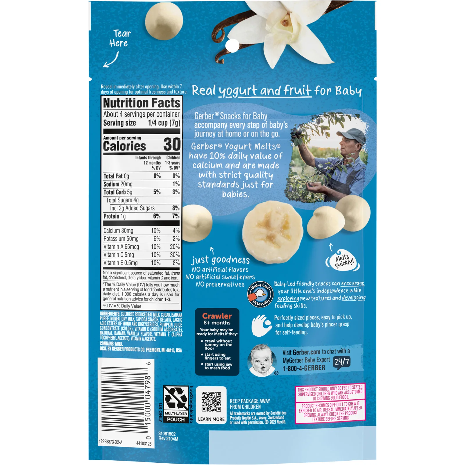 Gerber, Yogurt Melts, йогурт для малышей от 8 месяцев, банан и ваниль, 28 г (1 унция)