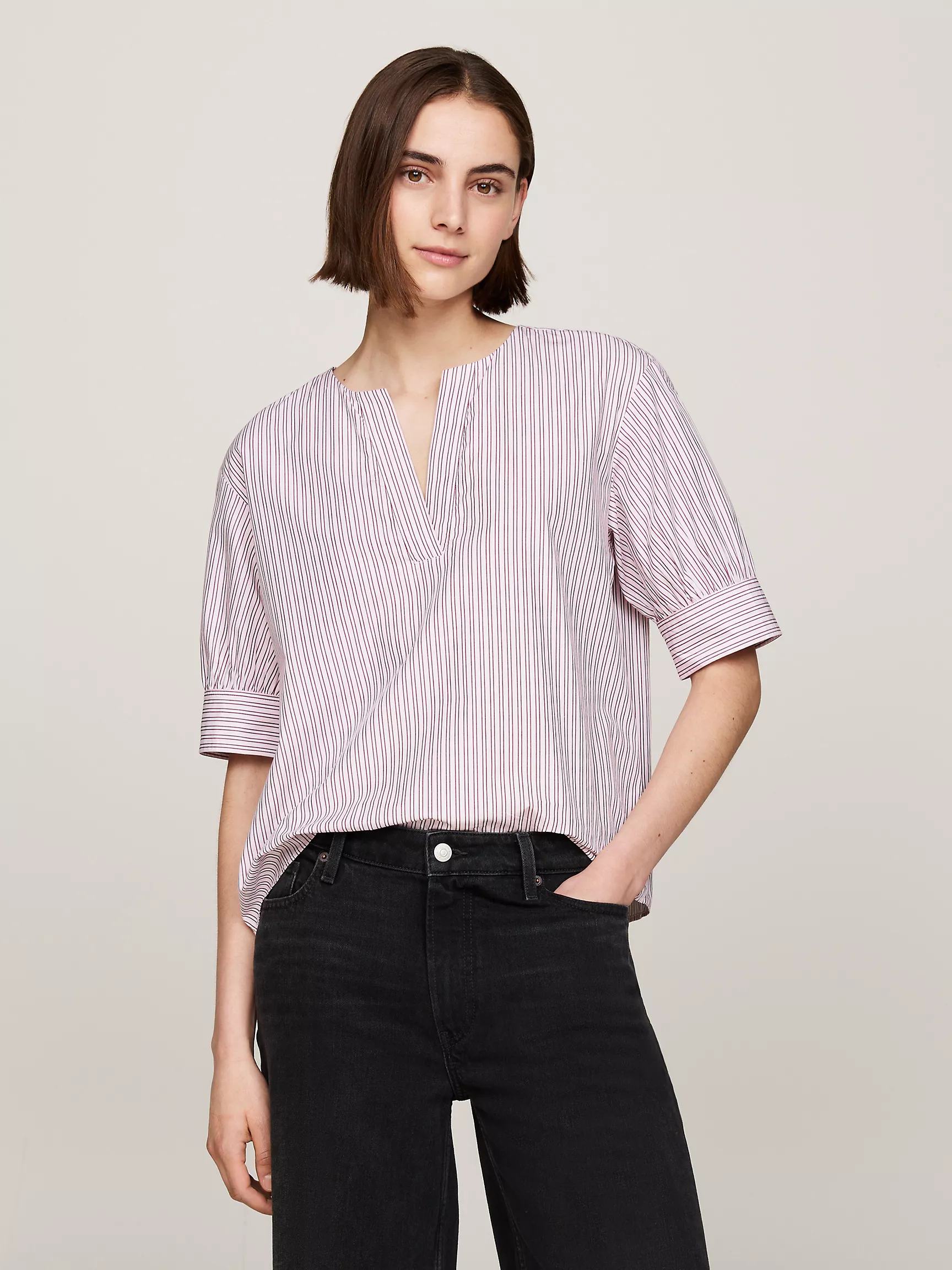 Женская рубашка Tommy Hilfiger, Свободный топ в полоску с V-образным вырезом