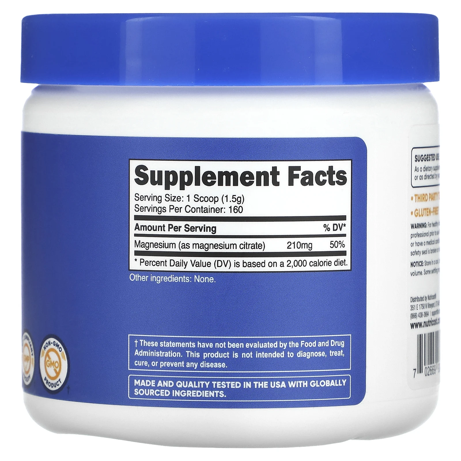 Nutricost, Цитрат магния, без добавок, 250 г (8,8 унции)