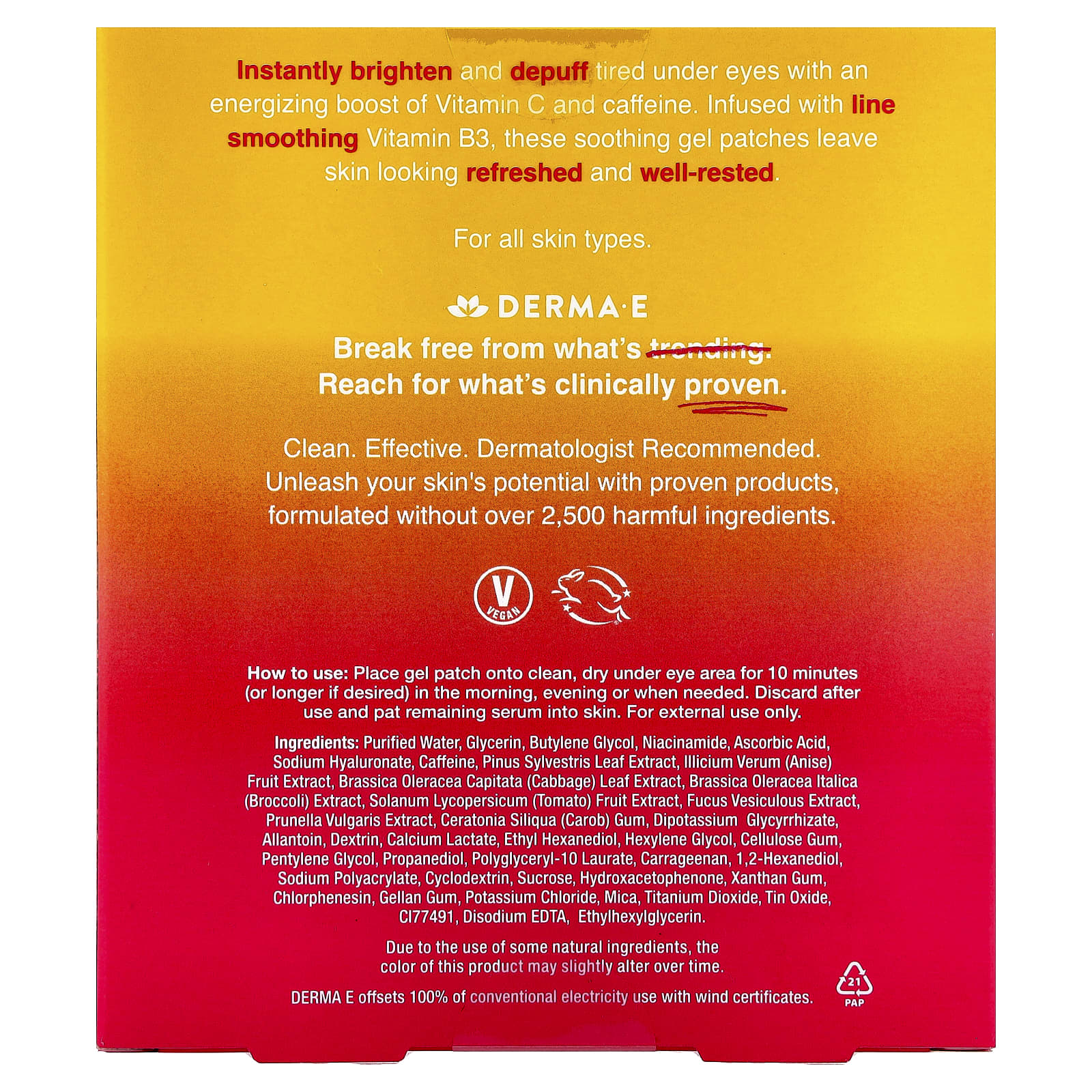 DERMA E, Гидрогелевые патчи с витамином C Bright, для всех типов кожи, 5 упаковок