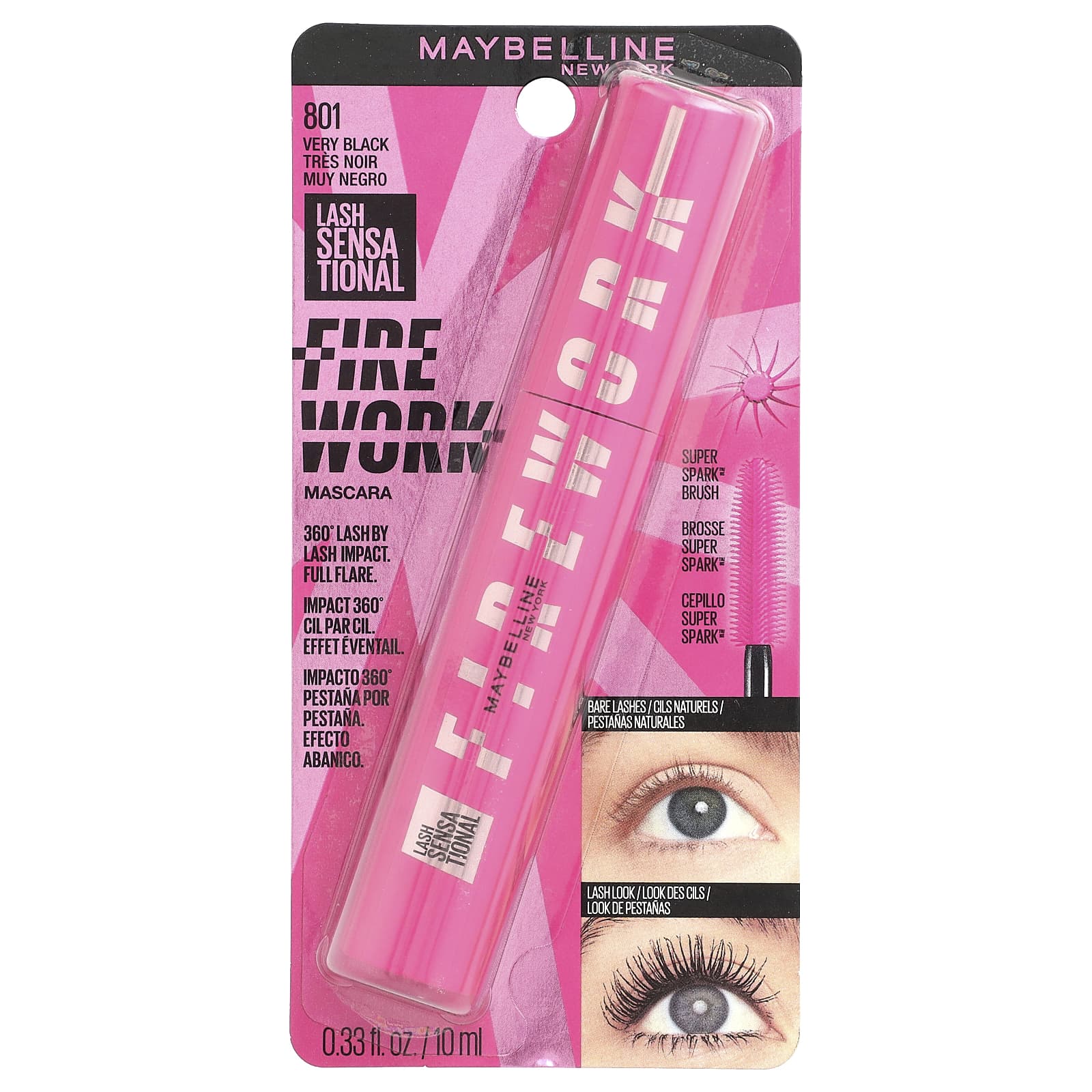Maybelline, Lash Sensational, тушь для ресниц Firework, оттенок 801 очень черный, 10 мл (0,33 жидк. унции)