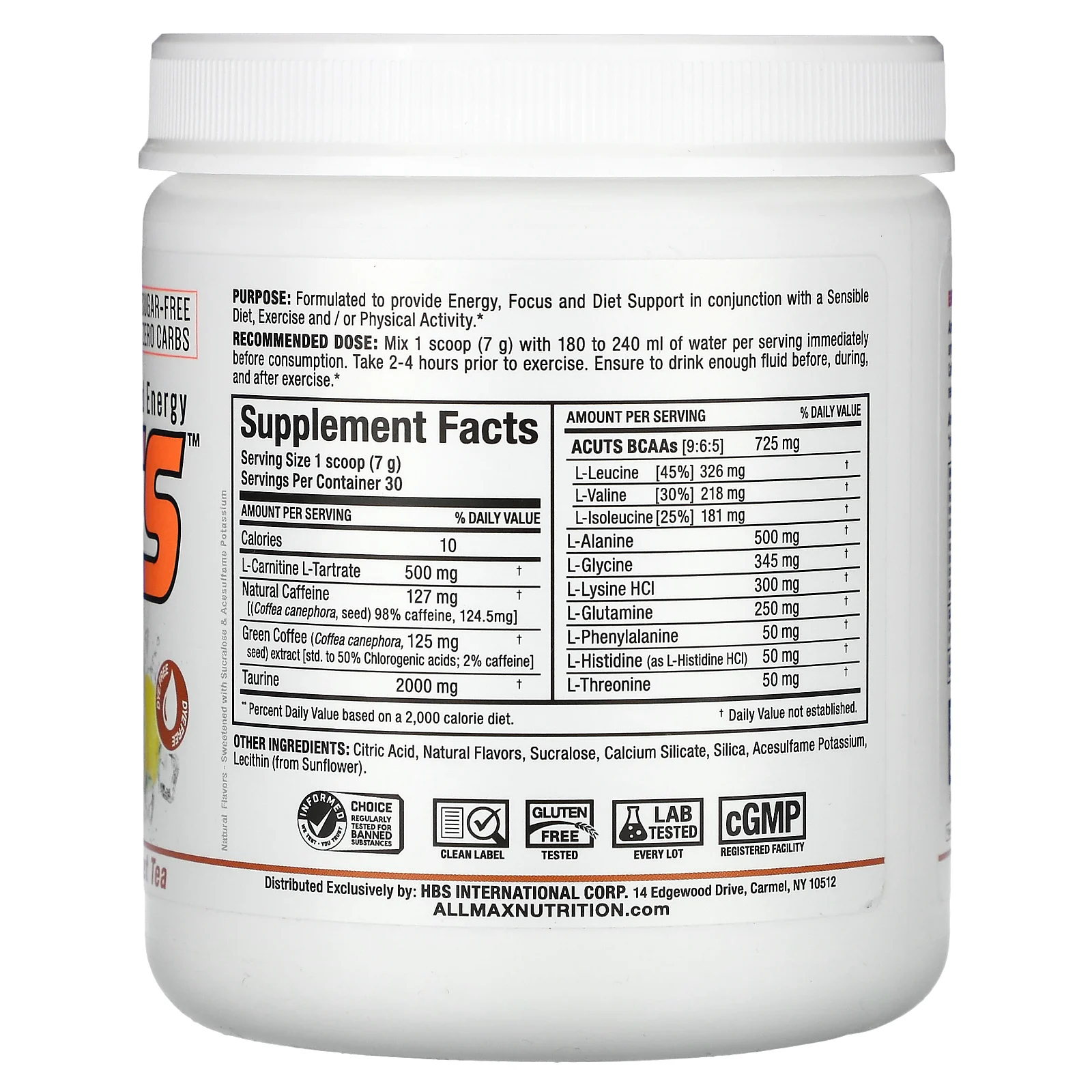 ALLMAX, ACUTS, энергетический напиток с аминокислотами, со вкусом чая, 210 г (7,4 унции)