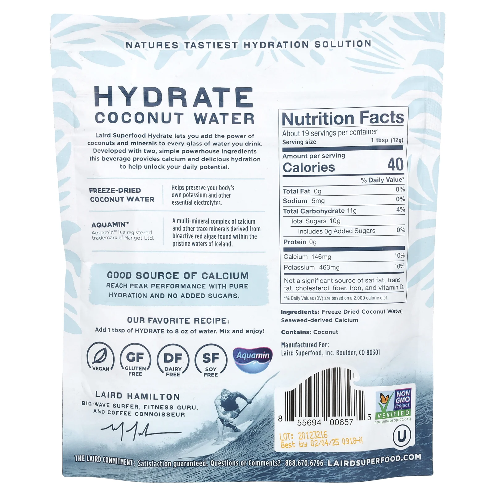 Laird Superfood, Hydrate, кокосовая вода, оригинальный продукт, 227 г (8 унций)
