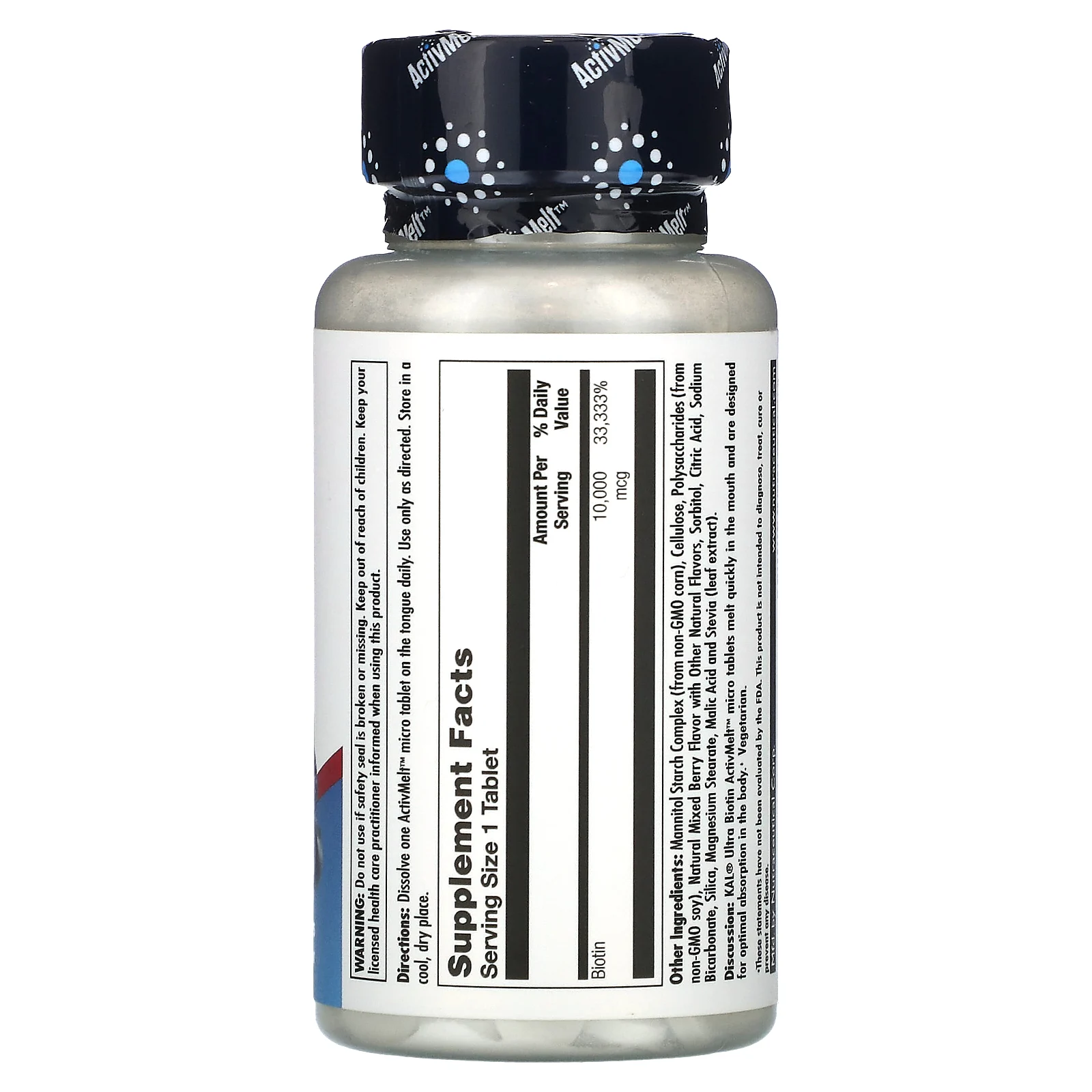 KAL, Ultra Biotin, ActivMelt, биотин, со вкусом ягодного ассорти, 10 000 мкг, 60 микротаблеток